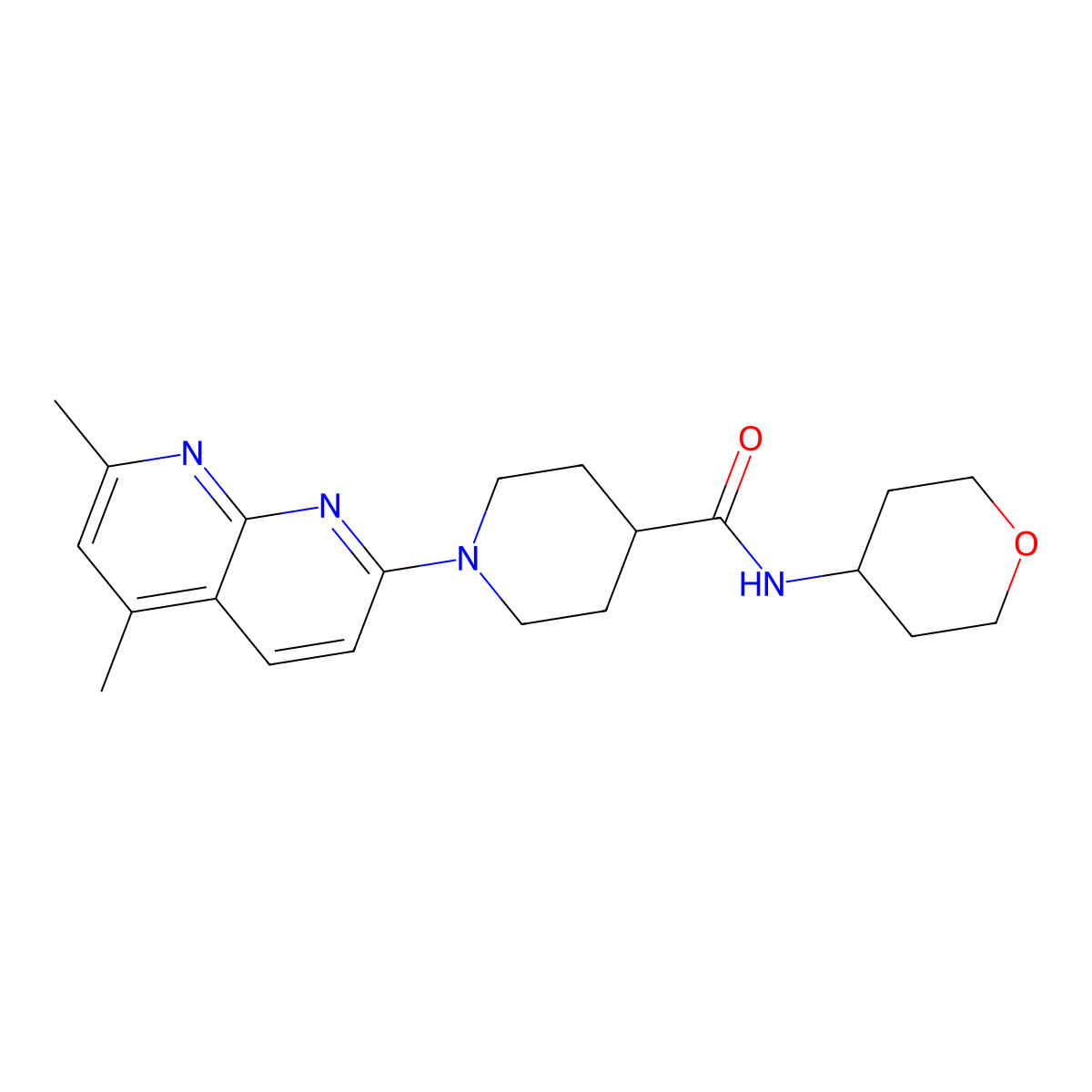 1-(5,7-dimethyl-1,8-naphthyridin-2-yl)-N-(oxan-4-yl)piperidine-4-carboxamide molecular structure, CAS 3030825-07-8