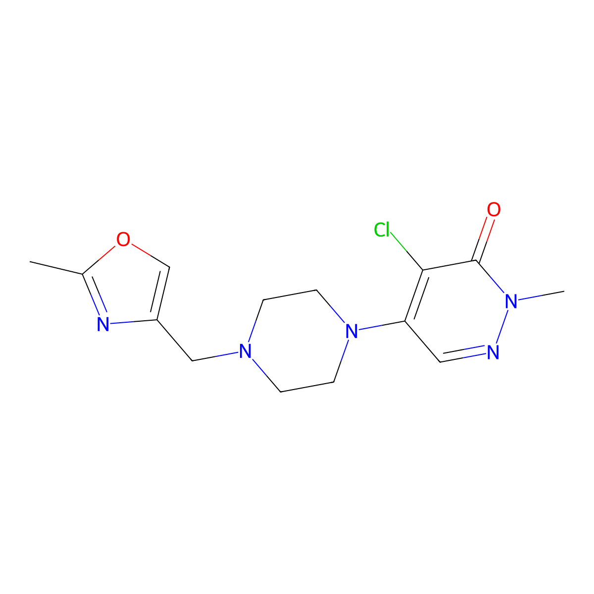 4-Chloro-2-methyl-5-{4-[(2-methyl-1,3-oxazol-4-yl)methyl]piperazin-1-yl}-2,3-dihydropyridazin-3-one molecular structure, CAS 3030825-08-9