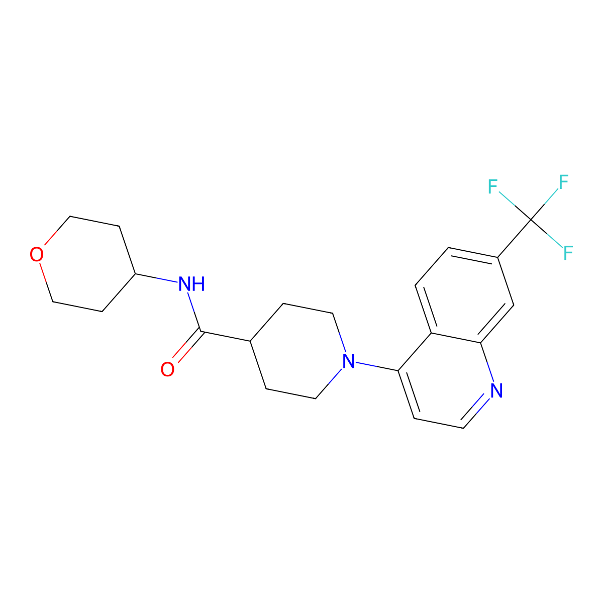 N-(oxan-4-yl)-1-[7-(trifluoromethyl)quinolin-4-yl]piperidine-4-carboxamide molecular structure, CAS 3030825-13-6