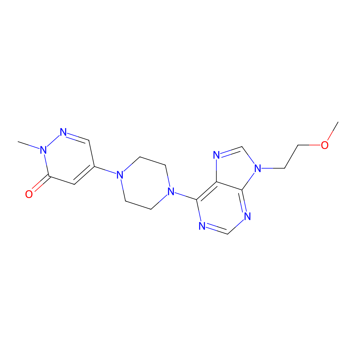 5-{4-[9-(2-methoxyethyl)-9H-purin-6-yl]piperazin-1-yl}-2-methyl-2,3-dihydropyridazin-3-one molecular structure, CAS 3030825-14-7