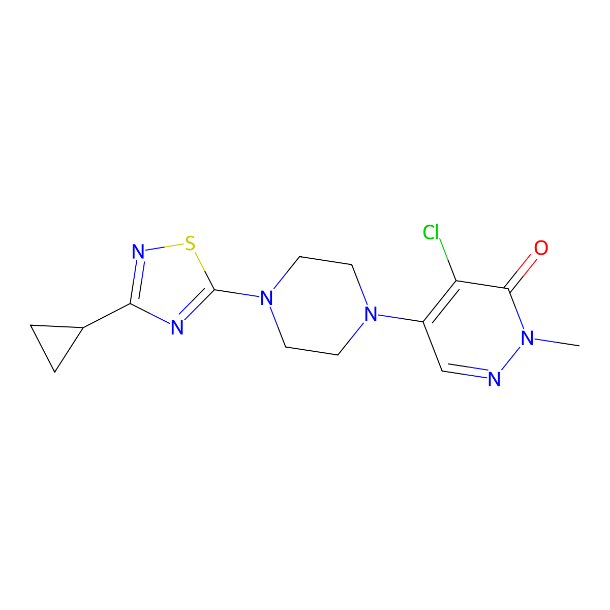 4-Chloro-5-[4-(3-cyclopropyl-1,2,4-thiadiazol-5-yl)piperazin-1-yl]-2-methyl-2,3-dihydropyridazin-3-one molecular structure, CAS 3030825-18-1