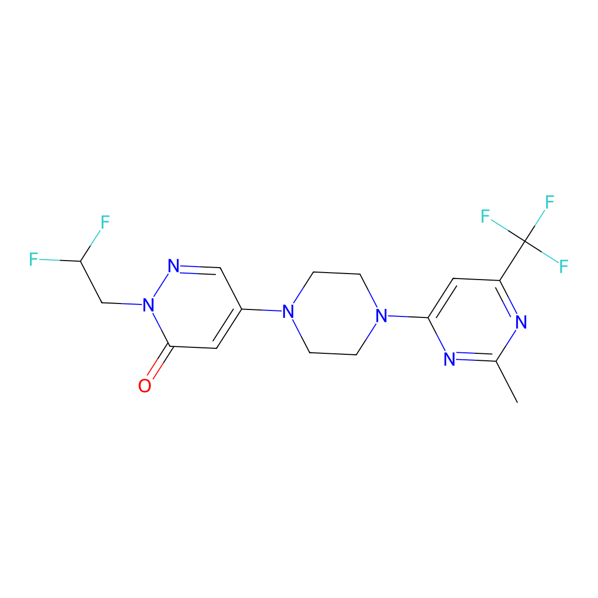 2-(2,2-Difluoroethyl)-5-{4-[2-methyl-6-(trifluoromethyl)pyrimidin-4-yl]piperazin-1-yl}-2,3-dihydropyridazin-3-one molecular structure, CAS 3030825-28-3