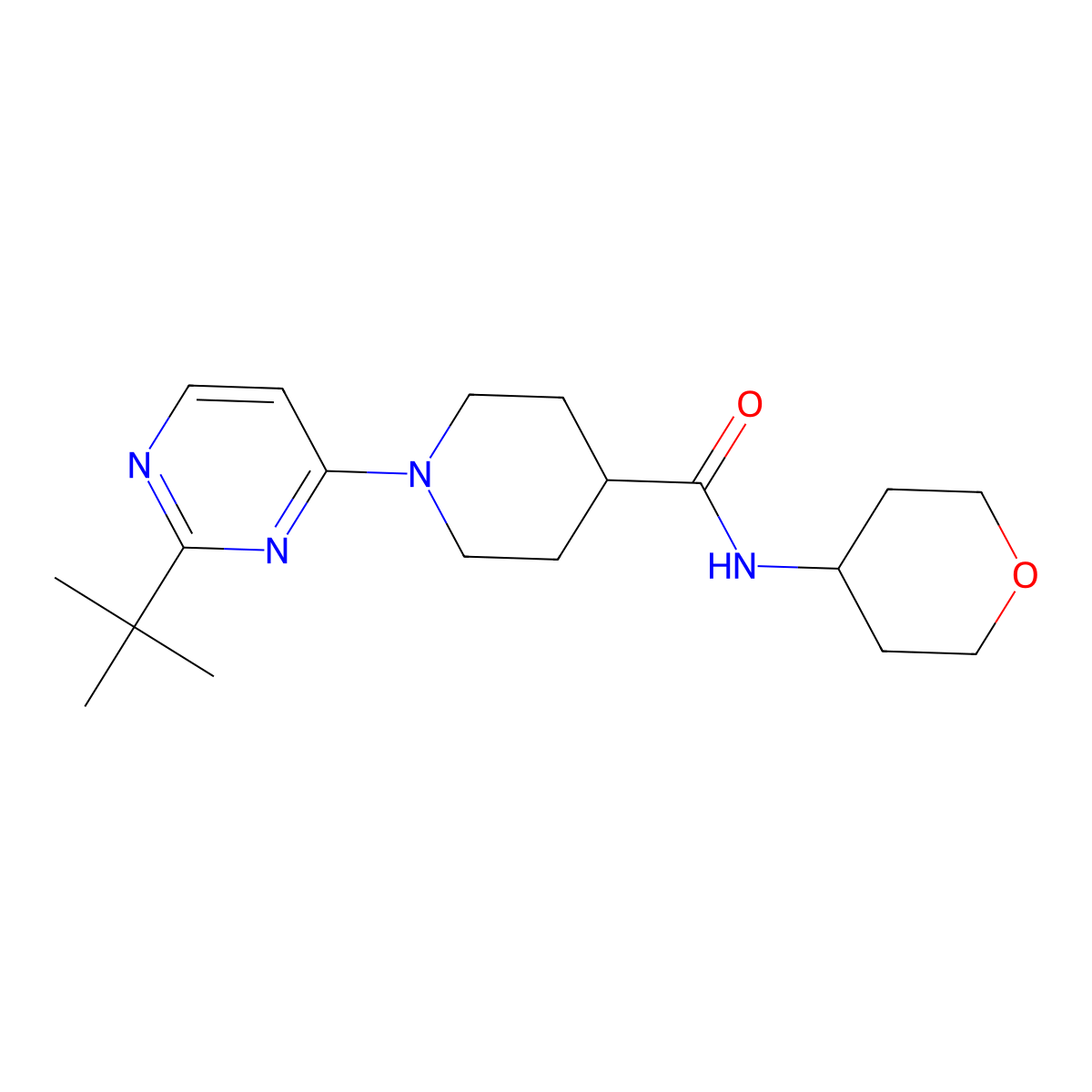 1-(2-tert-butylpyrimidin-4-yl)-N-(oxan-4-yl)piperidine-4-carboxamide molecular structure, CAS 3030825-37-4