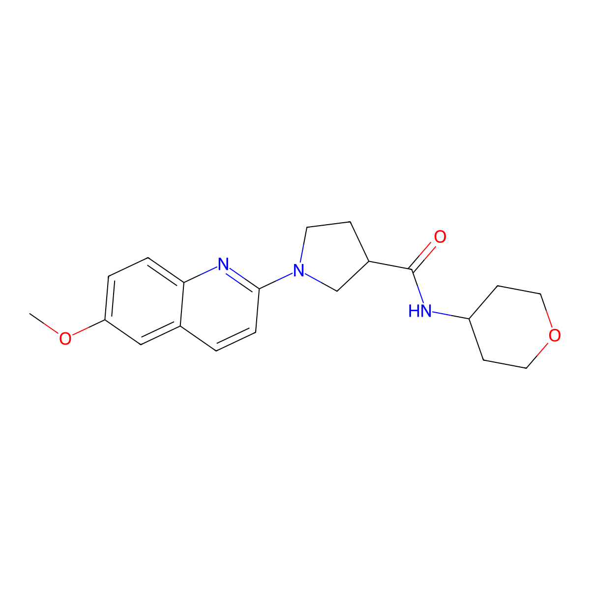 1-(6-methoxyquinolin-2-yl)-N-(oxan-4-yl)pyrrolidine-3-carboxamide molecular structure, CAS 3030825-42-1