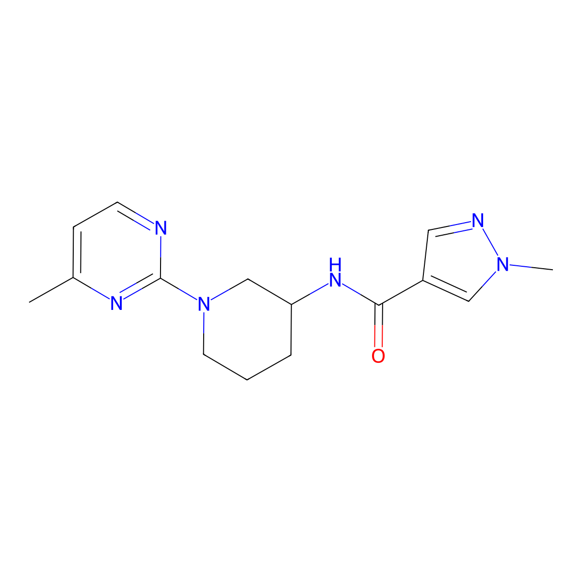 1-methyl-N-[1-(4-methylpyrimidin-2-yl)piperidin-3-yl]-1H-pyrazole-4-carboxamide molecular structure, CAS 3030825-46-5