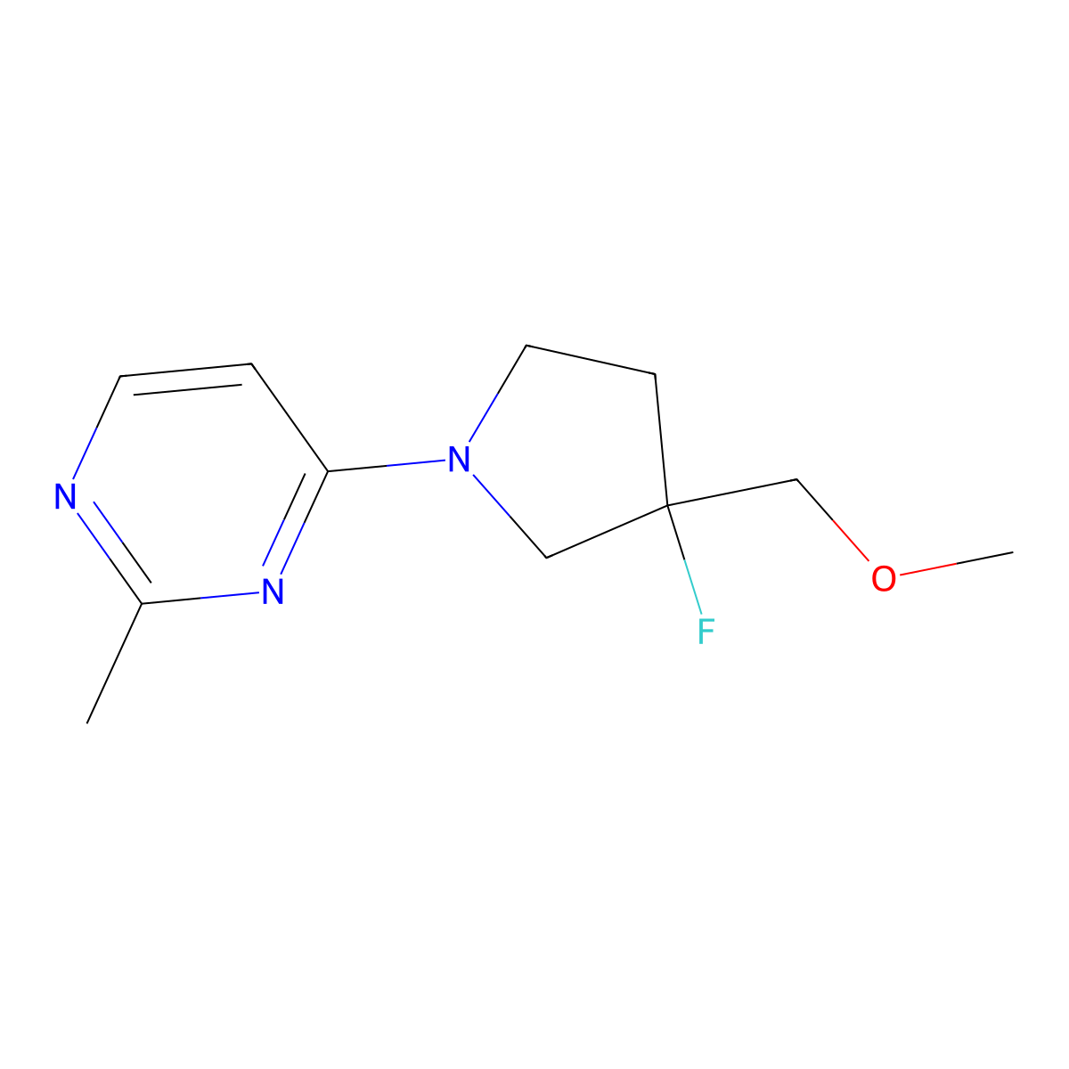 4-[3-Fluoro-3-(methoxymethyl)pyrrolidin-1-yl]-2-methylpyrimidine molecular structure, CAS 3030825-47-6