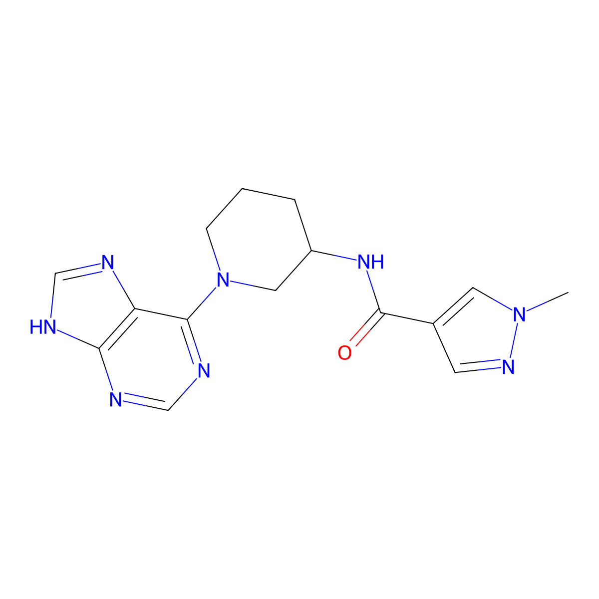 1-methyl-N-[1-(9H-purin-6-yl)piperidin-3-yl]-1H-pyrazole-4-carboxamide molecular structure, CAS 3030825-51-2