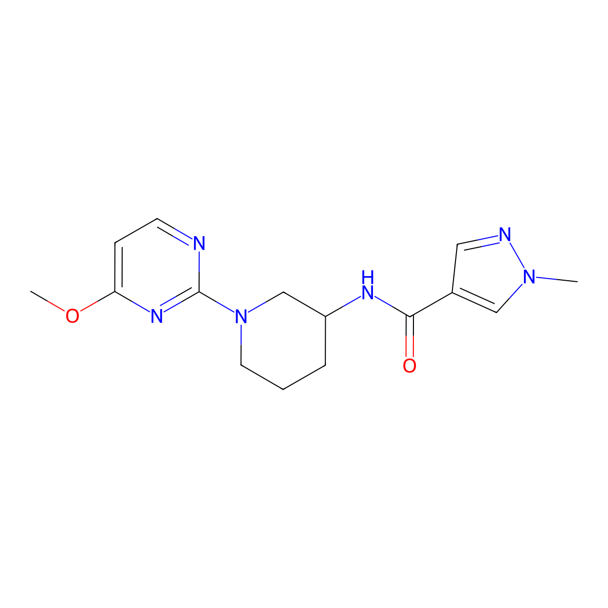 N-[1-(4-methoxypyrimidin-2-yl)piperidin-3-yl]-1-methyl-1H-pyrazole-4-carboxamide molecular structure, CAS 3030825-59-0