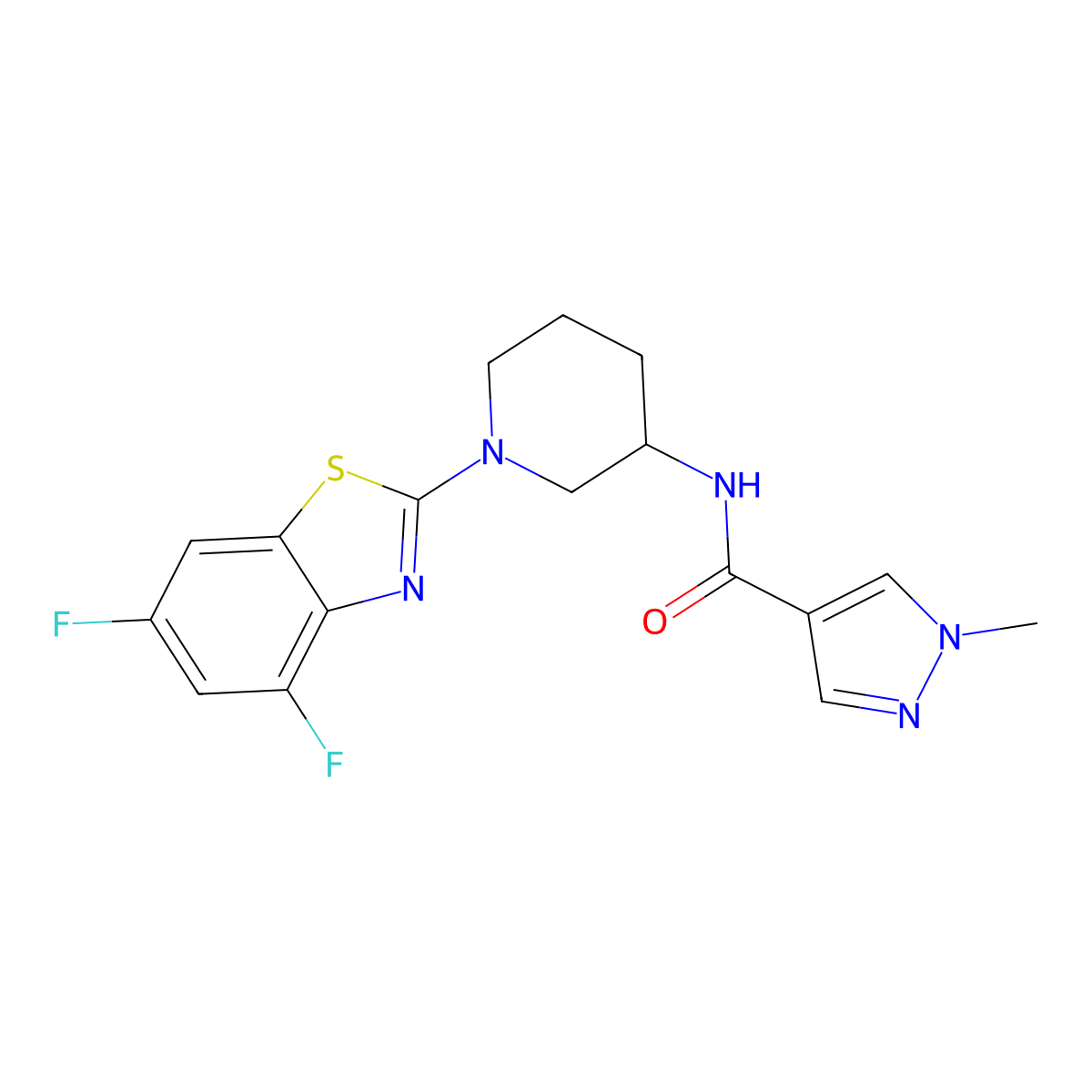 N-[1-(4,6-difluoro-1,3-benzothiazol-2-yl)piperidin-3-yl]-1-methyl-1H-pyrazole-4-carboxamide molecular structure, CAS 3030825-81-8