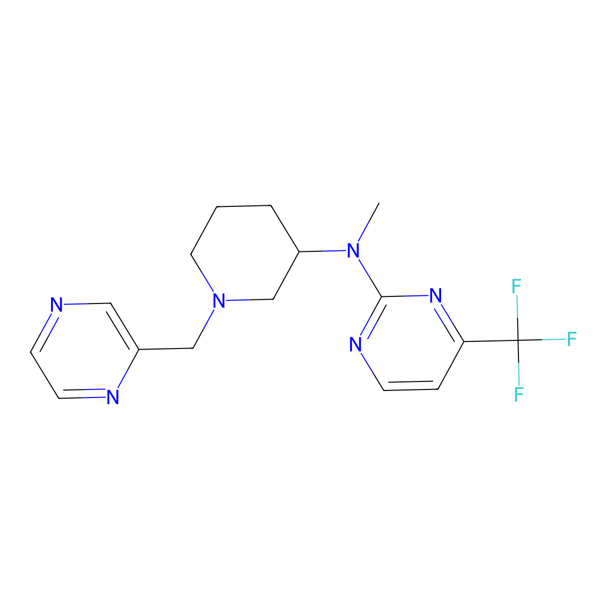 N-methyl-N-{1-[(pyrazin-2-yl)methyl]piperidin-3-yl}-4-(trifluoromethyl)pyrimidin-2-amine molecular structure, CAS 3030825-85-2