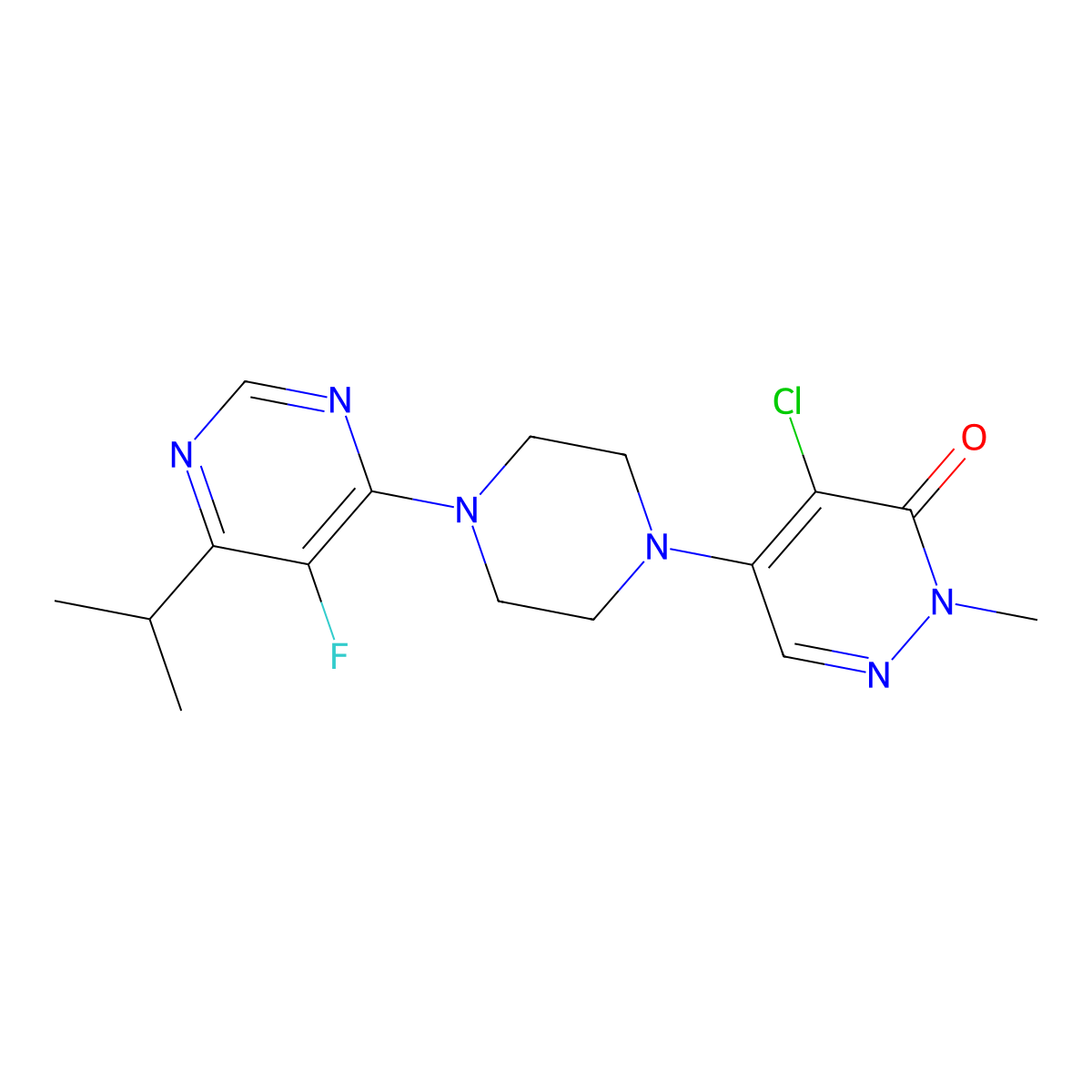 4-Chloro-5-{4-[5-fluoro-6-(propan-2-yl)pyrimidin-4-yl]piperazin-1-yl}-2-methyl-2,3-dihydropyridazin-3-one molecular structure, CAS 3030825-90-9