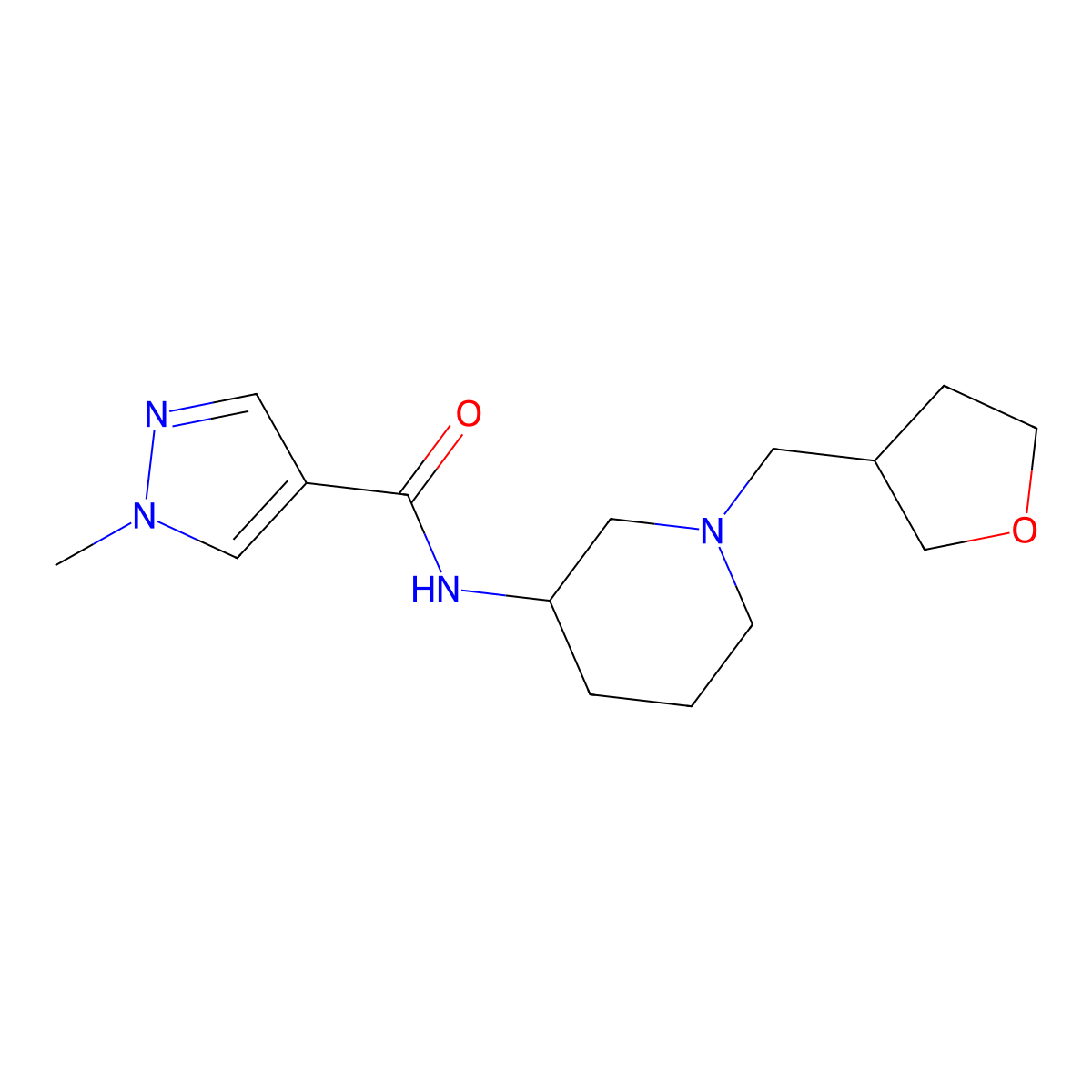 1-methyl-N-{1-[(oxolan-3-yl)methyl]piperidin-3-yl}-1H-pyrazole-4-carboxamide molecular structure, CAS 3030826-07-1
