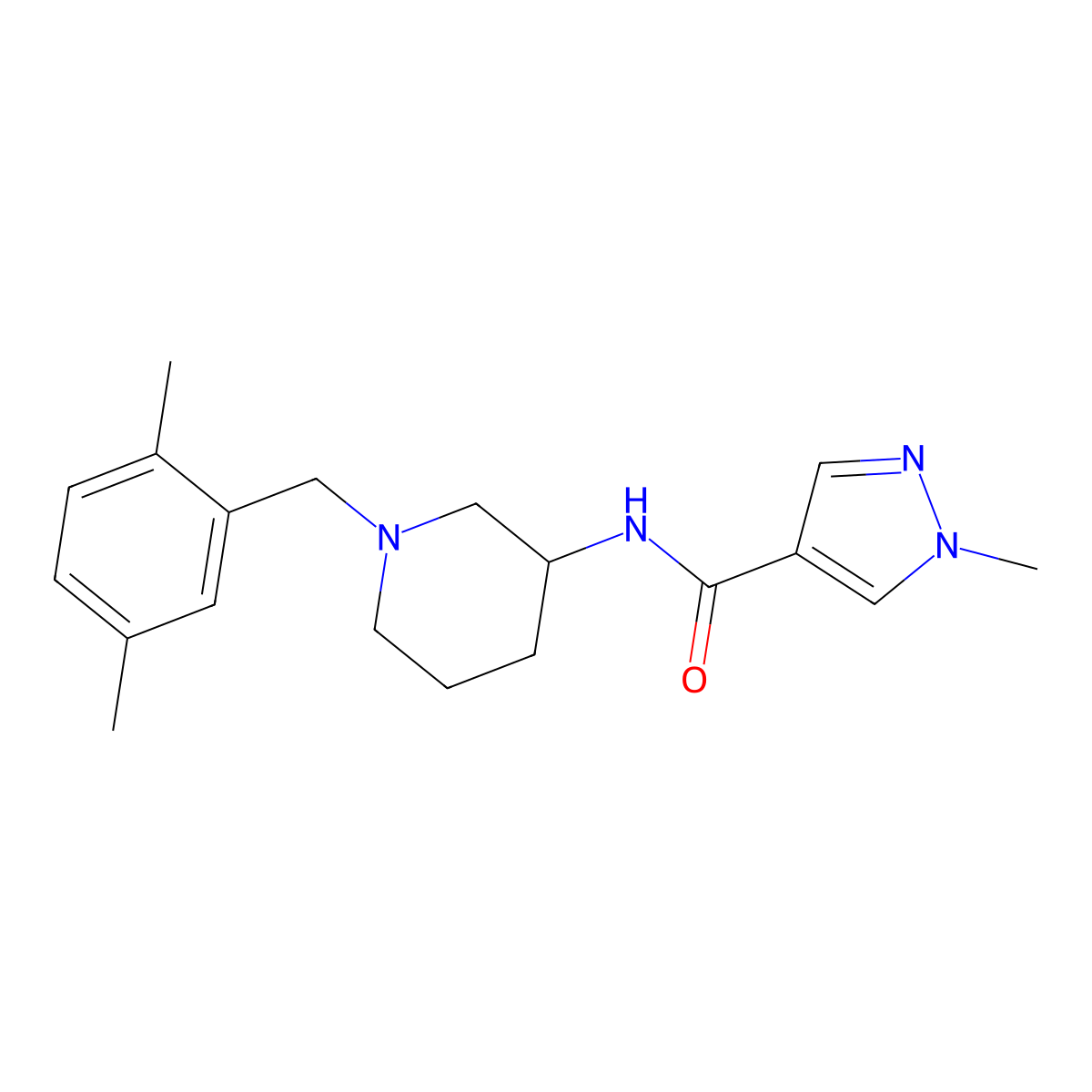 N-{1-[(2,5-dimethylphenyl)methyl]piperidin-3-yl}-1-methyl-1H-pyrazole-4-carboxamide molecular structure, CAS 3030826-17-3