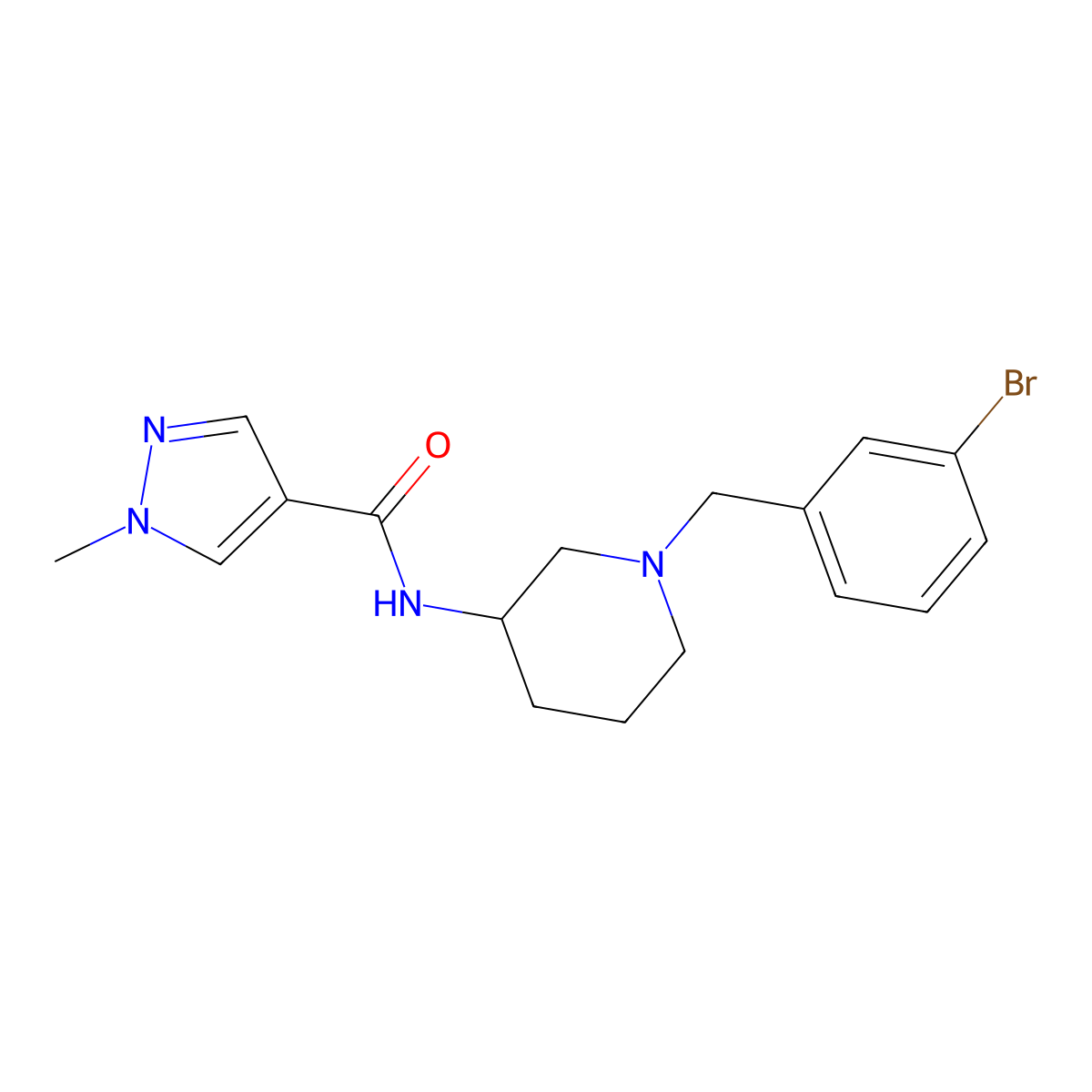 N-{1-[(3-bromophenyl)methyl]piperidin-3-yl}-1-methyl-1H-pyrazole-4-carboxamide molecular structure, CAS 3030826-27-5