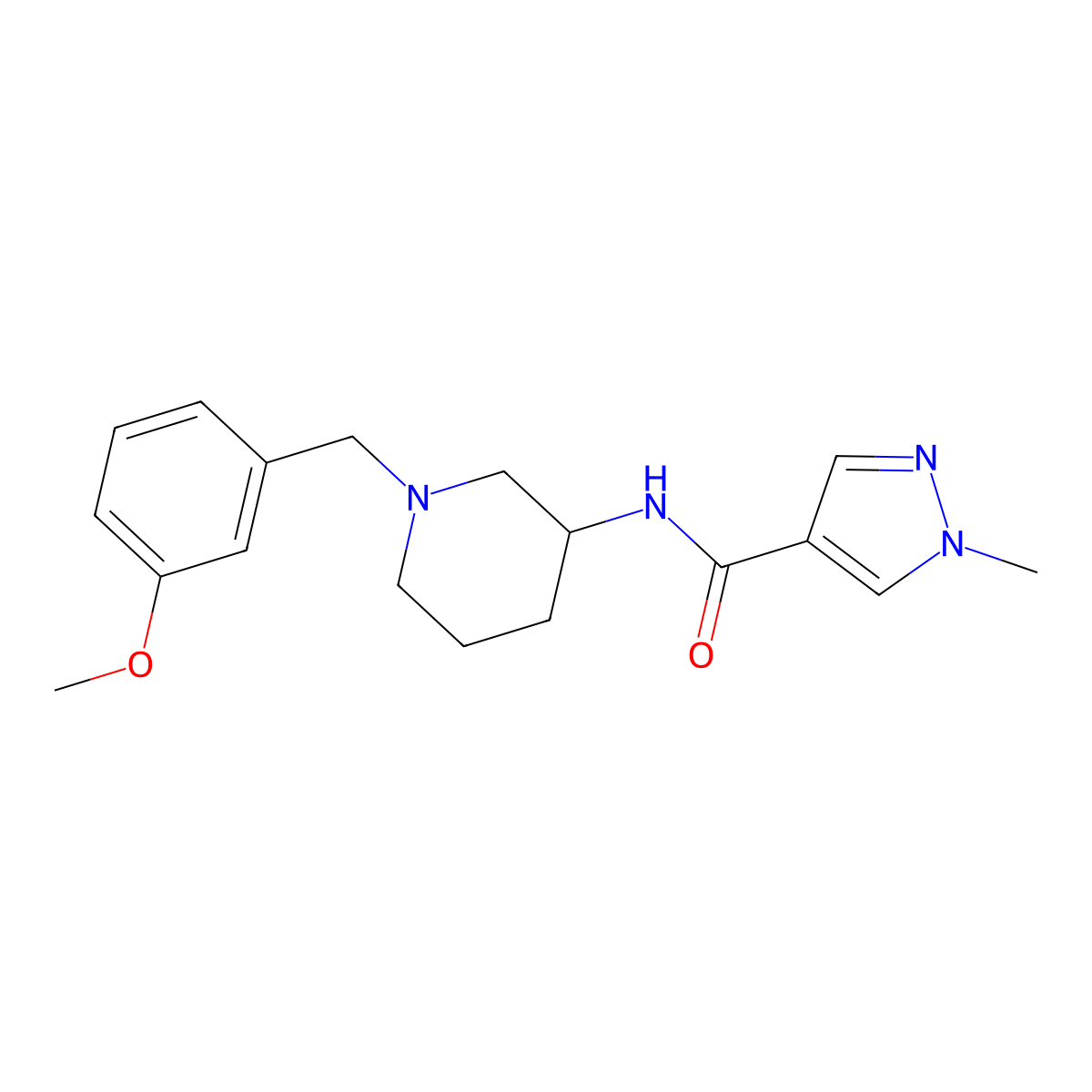N-{1-[(3-methoxyphenyl)methyl]piperidin-3-yl}-1-methyl-1H-pyrazole-4-carboxamide molecular structure, CAS 3030826-34-4