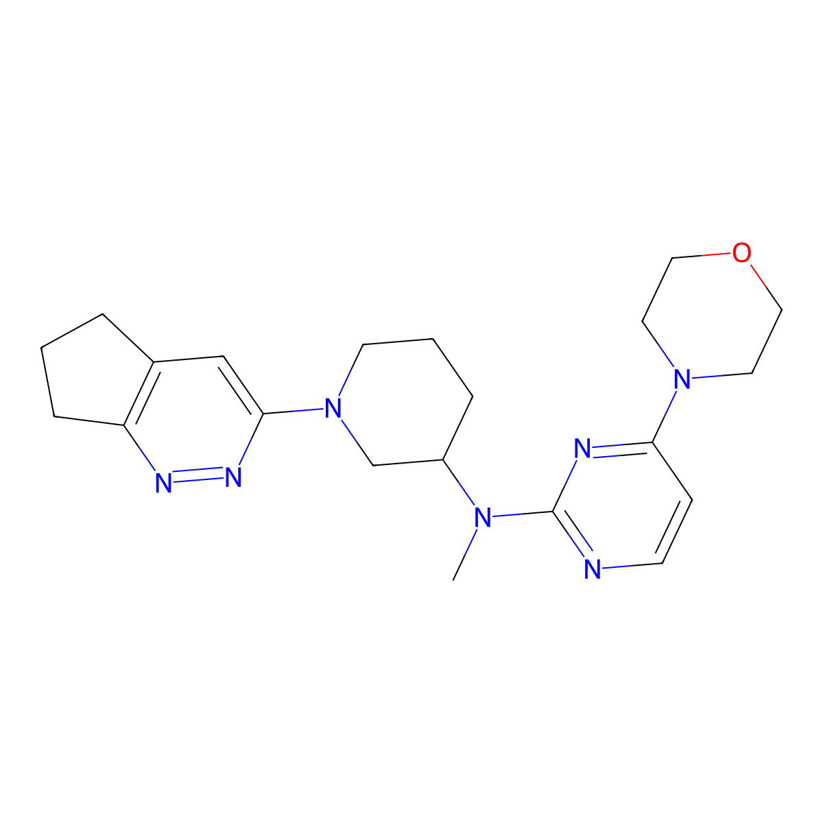 N-(1-{5H,6H,7H-cyclopenta[c]pyridazin-3-yl}piperidin-3-yl)-N-methyl-4-(morpholin-4-yl)pyrimidin-2-amine molecular structure, CAS 3030826-38-8