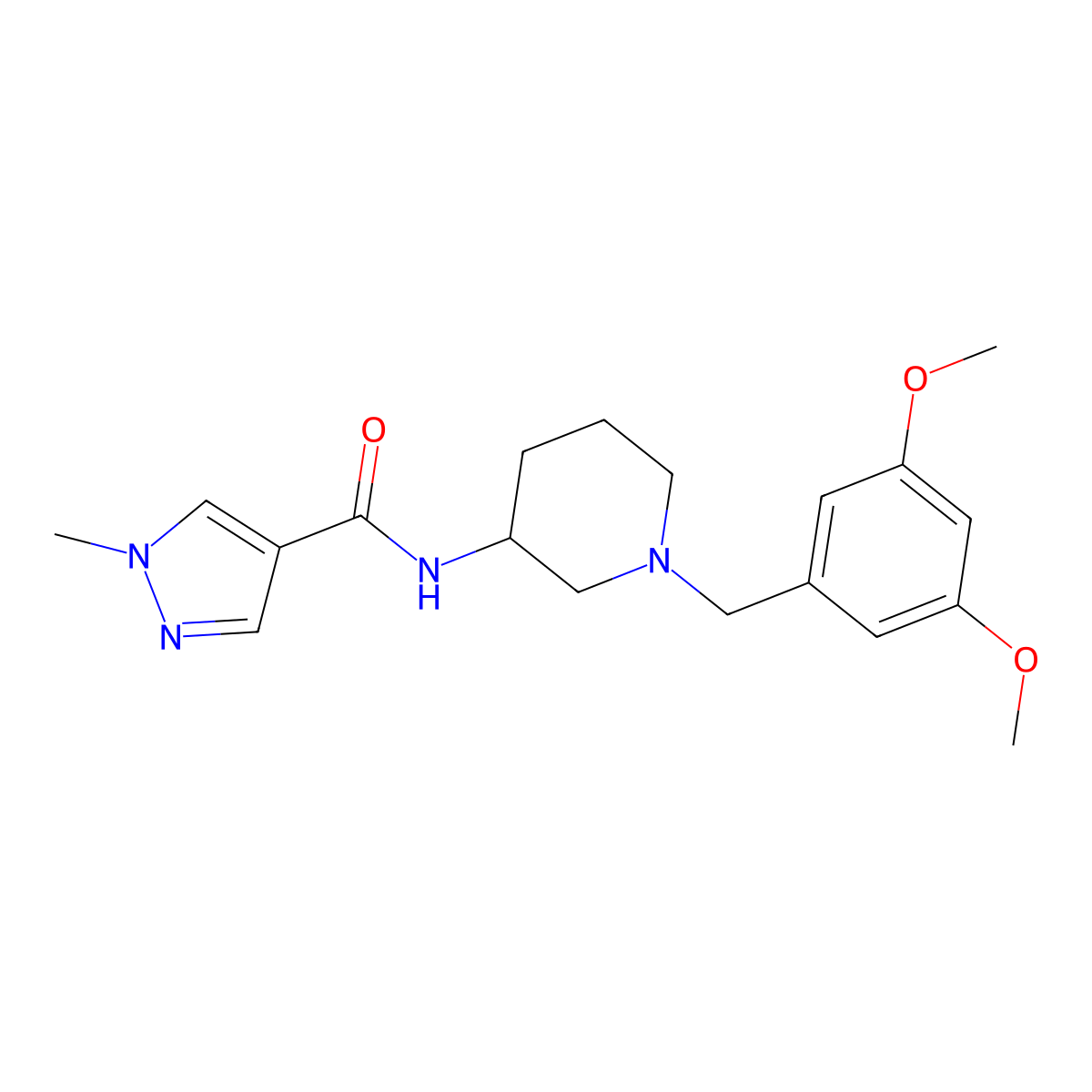 N-{1-[(3,5-dimethoxyphenyl)methyl]piperidin-3-yl}-1-methyl-1H-pyrazole-4-carboxamide molecular structure, CAS 3030826-47-9