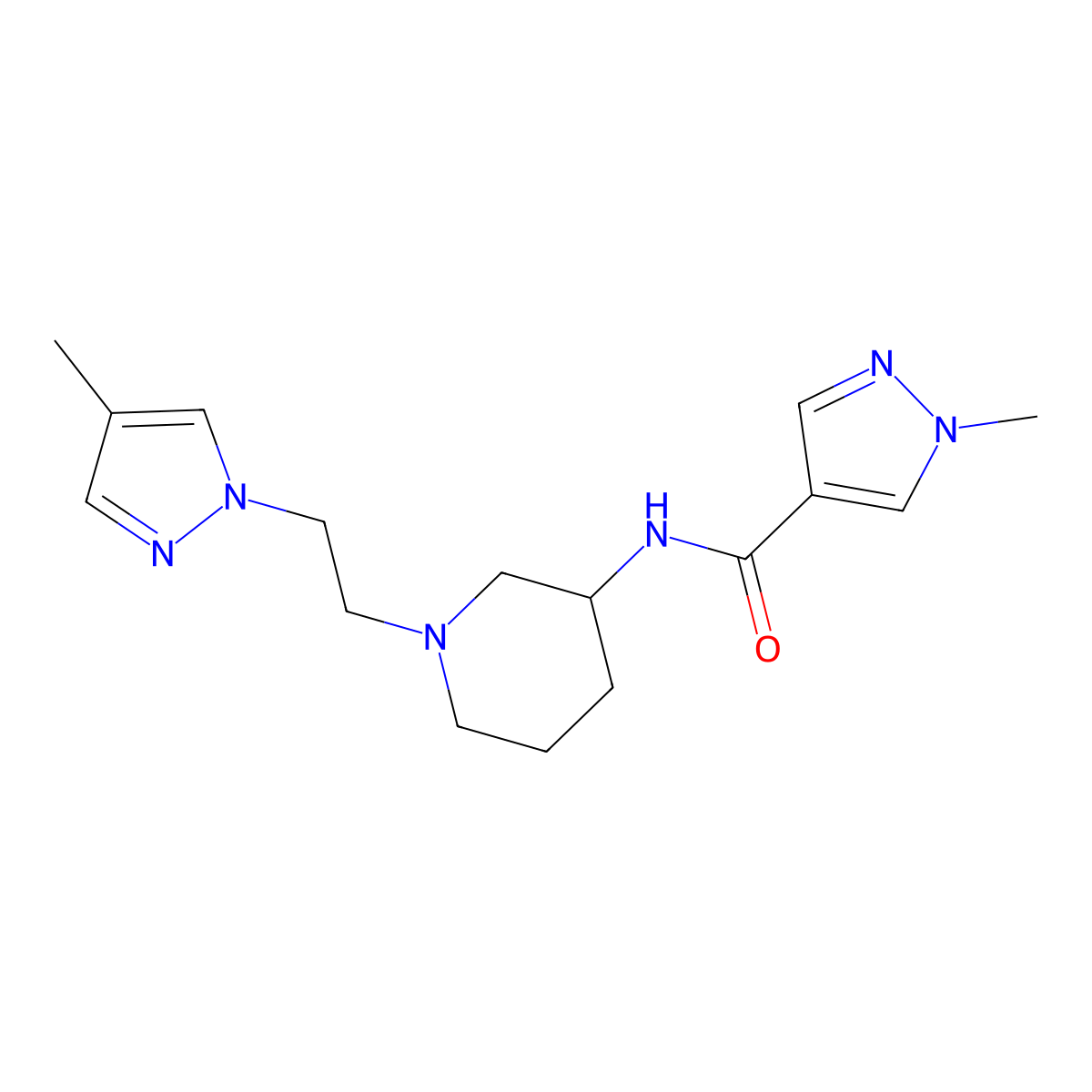 1-methyl-N-{1-[2-(4-methyl-1H-pyrazol-1-yl)ethyl]piperidin-3-yl}-1H-pyrazole-4-carboxamide molecular structure, CAS 3030826-56-0