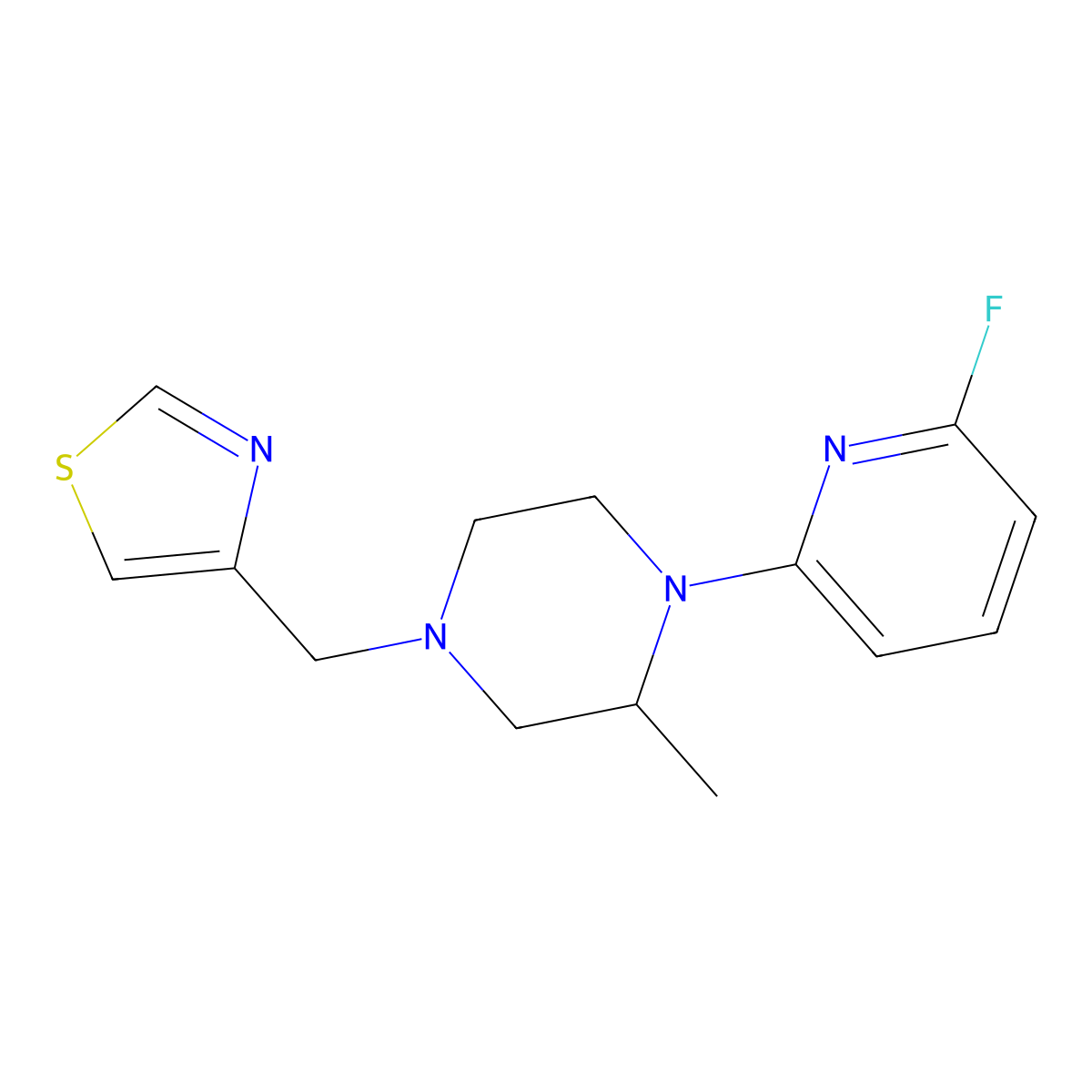 1-(6-Fluoropyridin-2-yl)-2-methyl-4-[(1,3-thiazol-4-yl)methyl]piperazine molecular structure, CAS 3030826-69-5