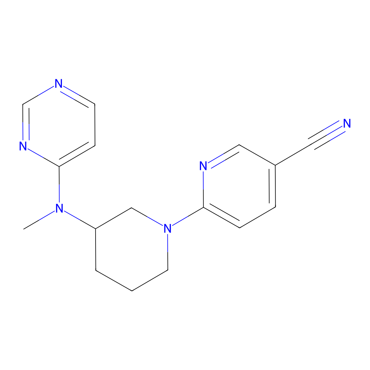 6-{3-[Methyl(pyrimidin-4-yl)amino]piperidin-1-yl}pyridine-3-carbonitrile molecular structure, CAS 3030826-78-6