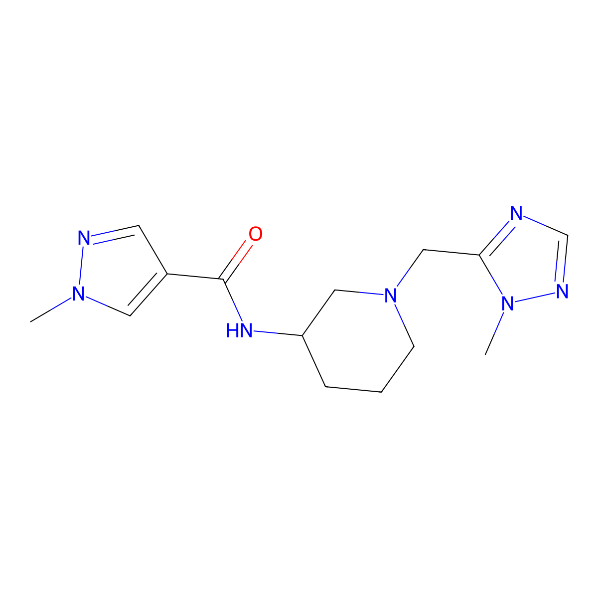 1-methyl-N-{1-[(1-methyl-1H-1,2,4-triazol-5-yl)methyl]piperidin-3-yl}-1H-pyrazole-4-carboxamide molecular structure, CAS 3030826-81-1