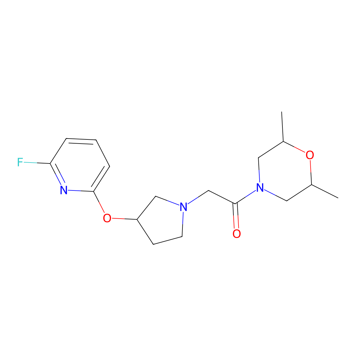 1-(2,6-Dimethylmorpholin-4-yl)-2-{3-[(6-fluoropyridin-2-yl)oxy]pyrrolidin-1-yl}ethan-1-one molecular structure, CAS 3030826-82-2