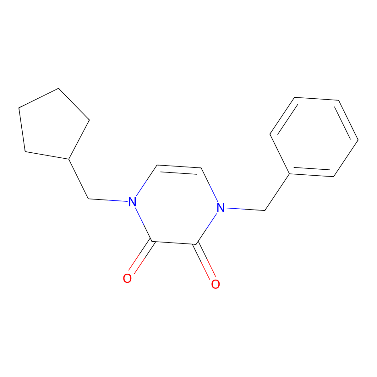 1-Benzyl-4-(cyclopentylmethyl)-1,2,3,4-tetrahydropyrazine-2,3-dione molecular structure, CAS 3030826-98-0