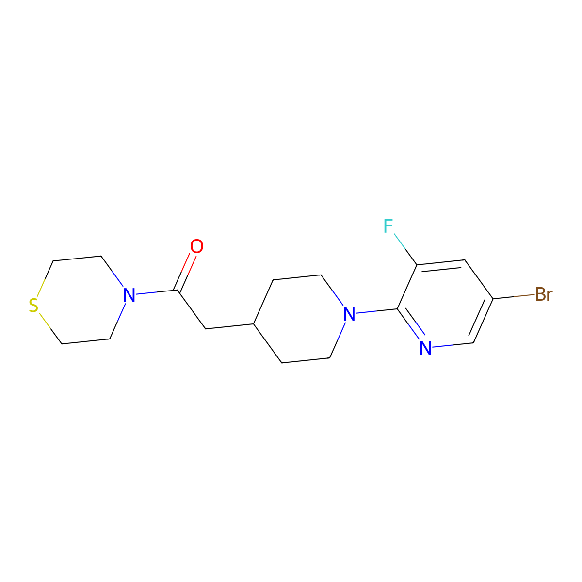 2-{1-[3-(Propan-2-yl)-1,2,4-thiadiazol-5-yl]piperidin-4-yl}-1-(thiomorpholin-4-yl)ethan-1-one molecular structure, CAS 3030827-05-2
