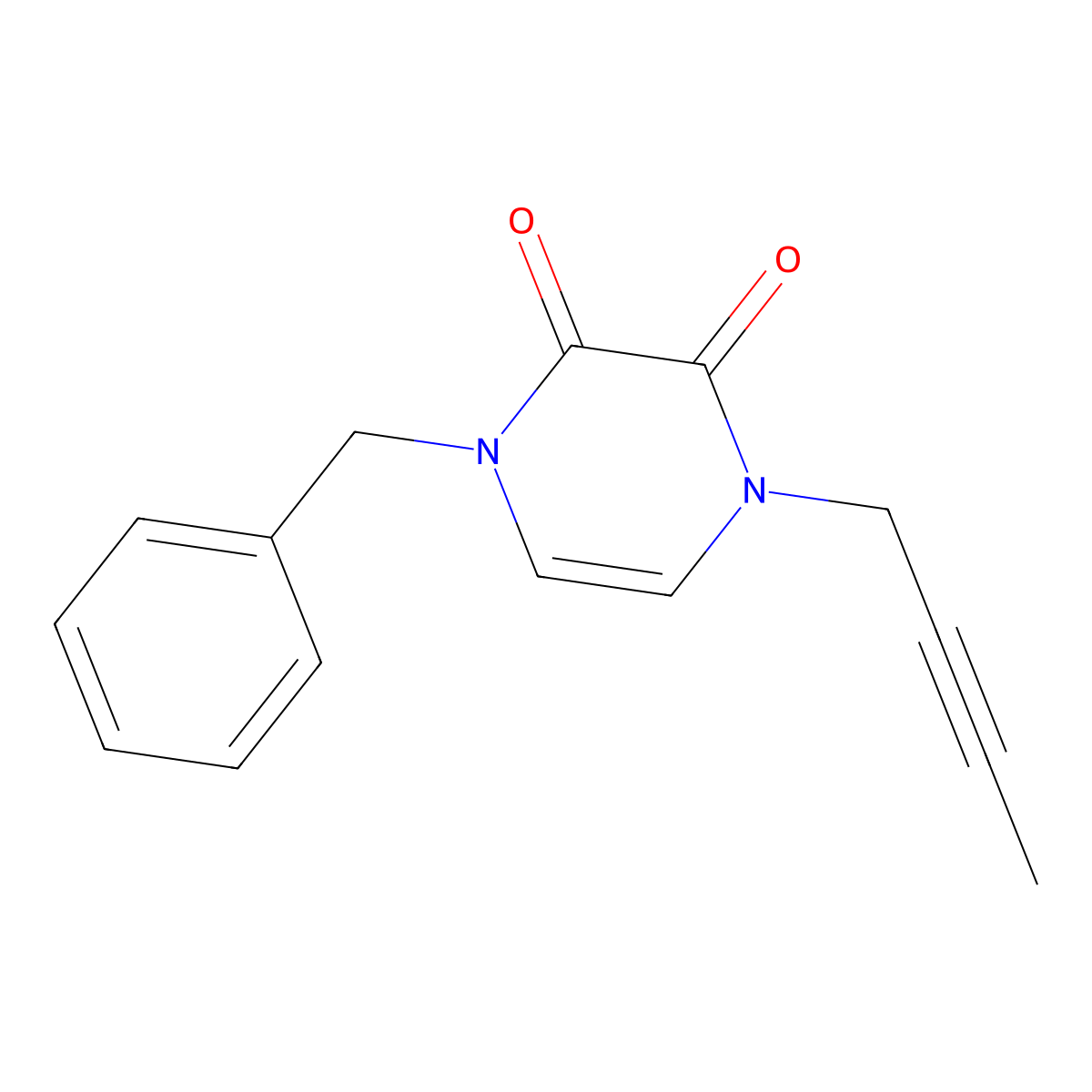 1-Benzyl-4-(but-2-yn-1-yl)-1,2,3,4-tetrahydropyrazine-2,3-dione molecular structure, CAS 3030827-07-4