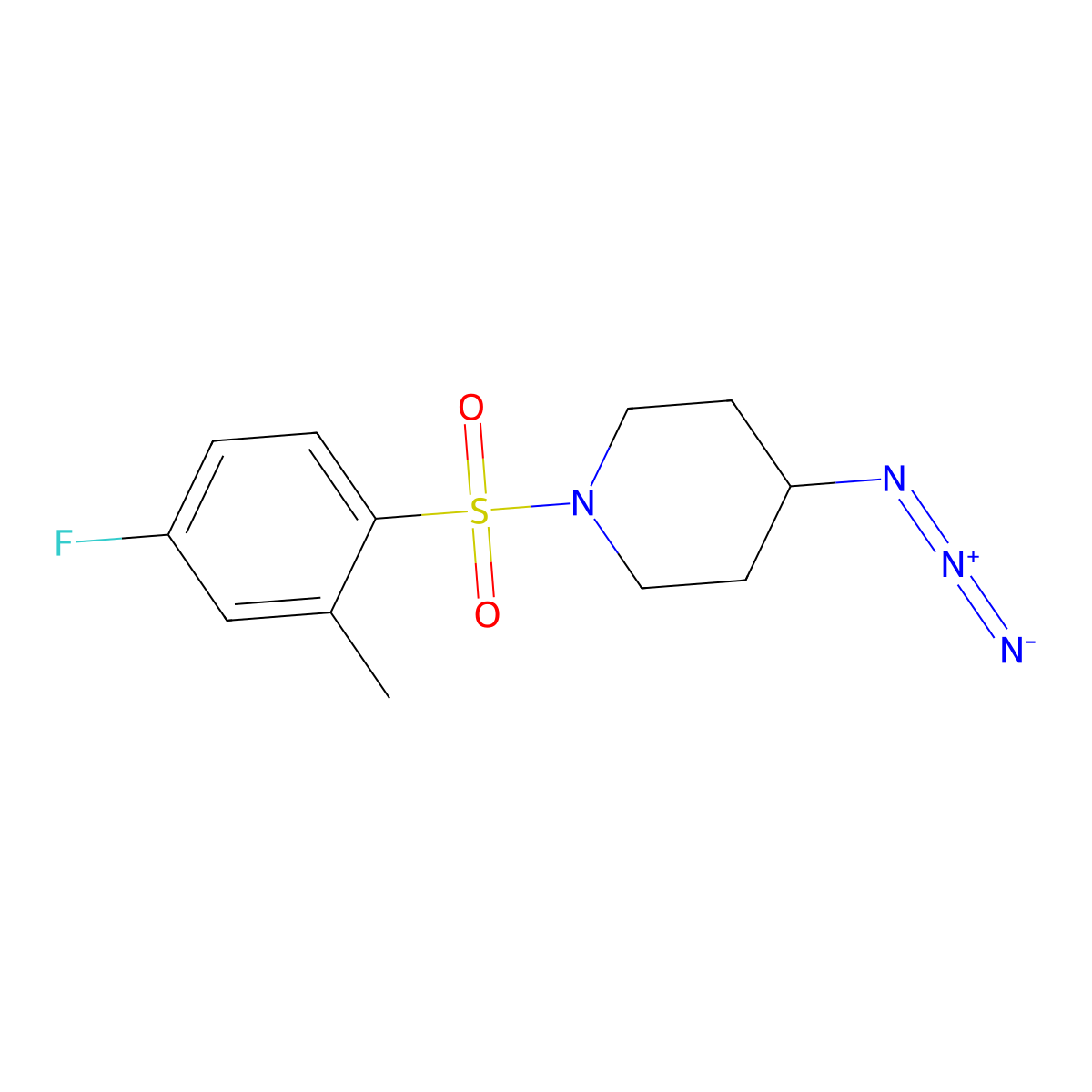 4-Azido-1-(4-fluoro-2-methylbenzenesulfonyl)piperidine molecular structure, CAS 3030827-10-9