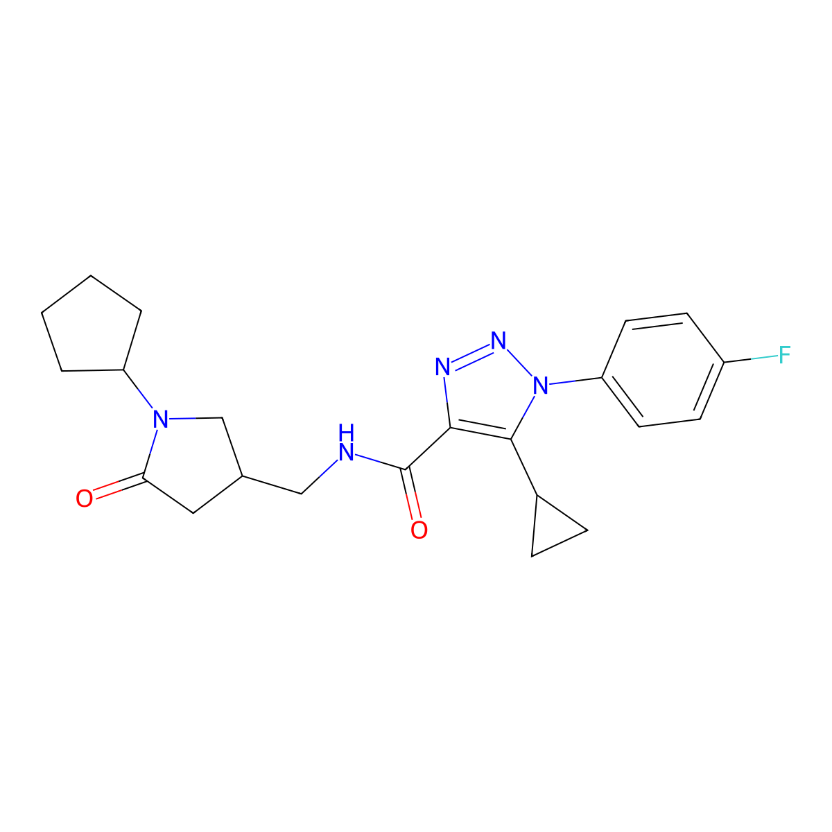 N-[(1-cyclopentyl-5-oxopyrrolidin-3-yl)methyl]-5-cyclopropyl-1-(4-fluorophenyl)-1H-1,2,3-triazole-4-carboxamide molecular structure, CAS 3030827-31-4