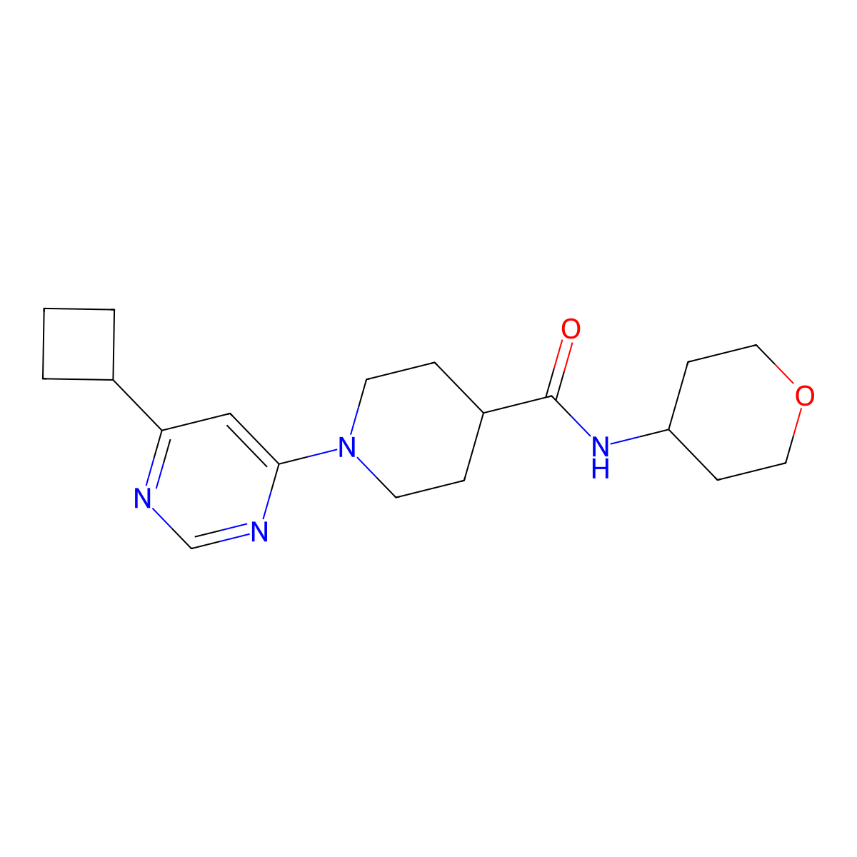 1-(6-cyclobutylpyrimidin-4-yl)-N-(oxan-4-yl)piperidine-4-carboxamide molecular structure, CAS 3030827-33-6