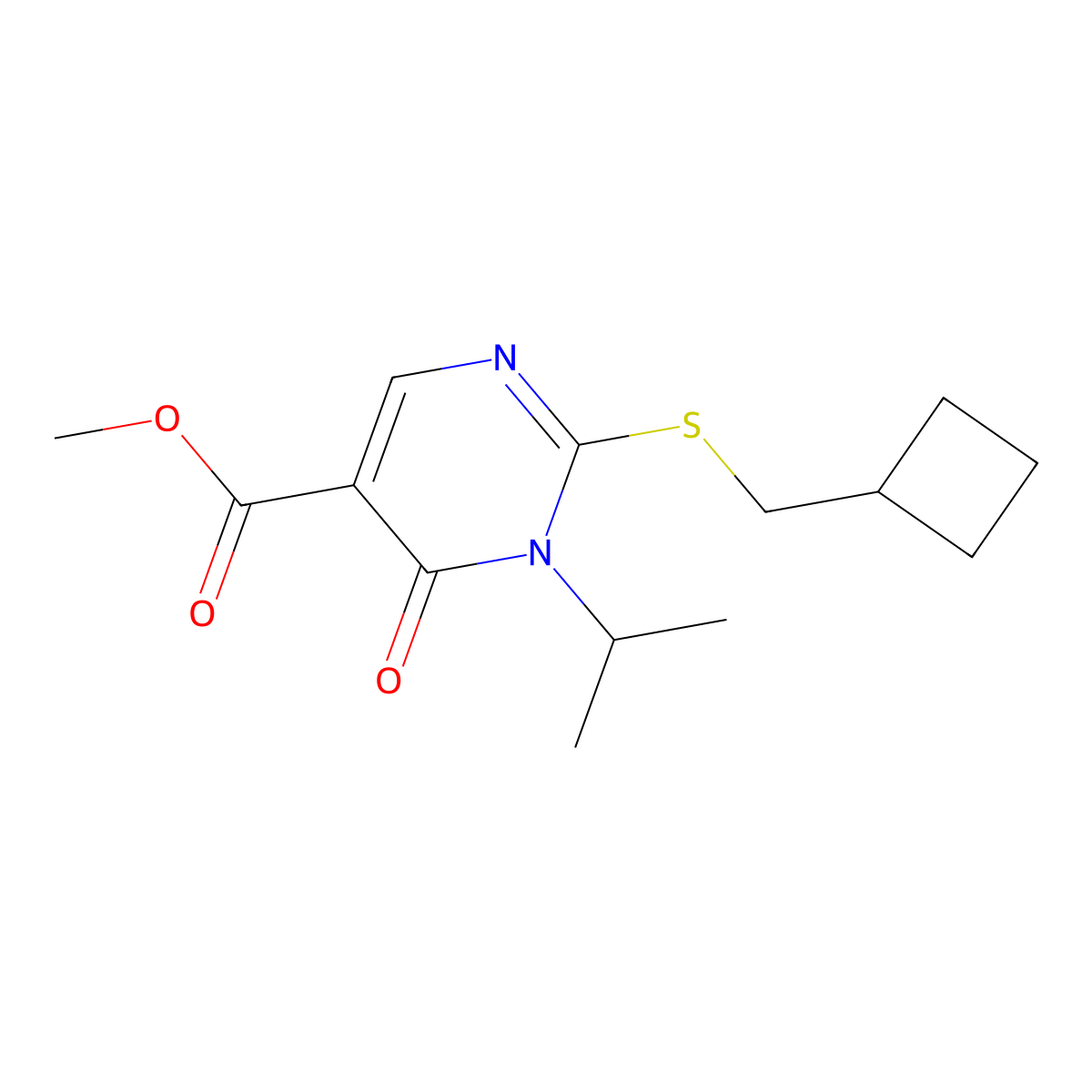 Methyl 2-[(cyclobutylmethyl)sulfanyl]-6-oxo-1-(propan-2-yl)-1,6-dihydropyrimidine-5-carboxylate molecular structure, CAS 3030827-43-8