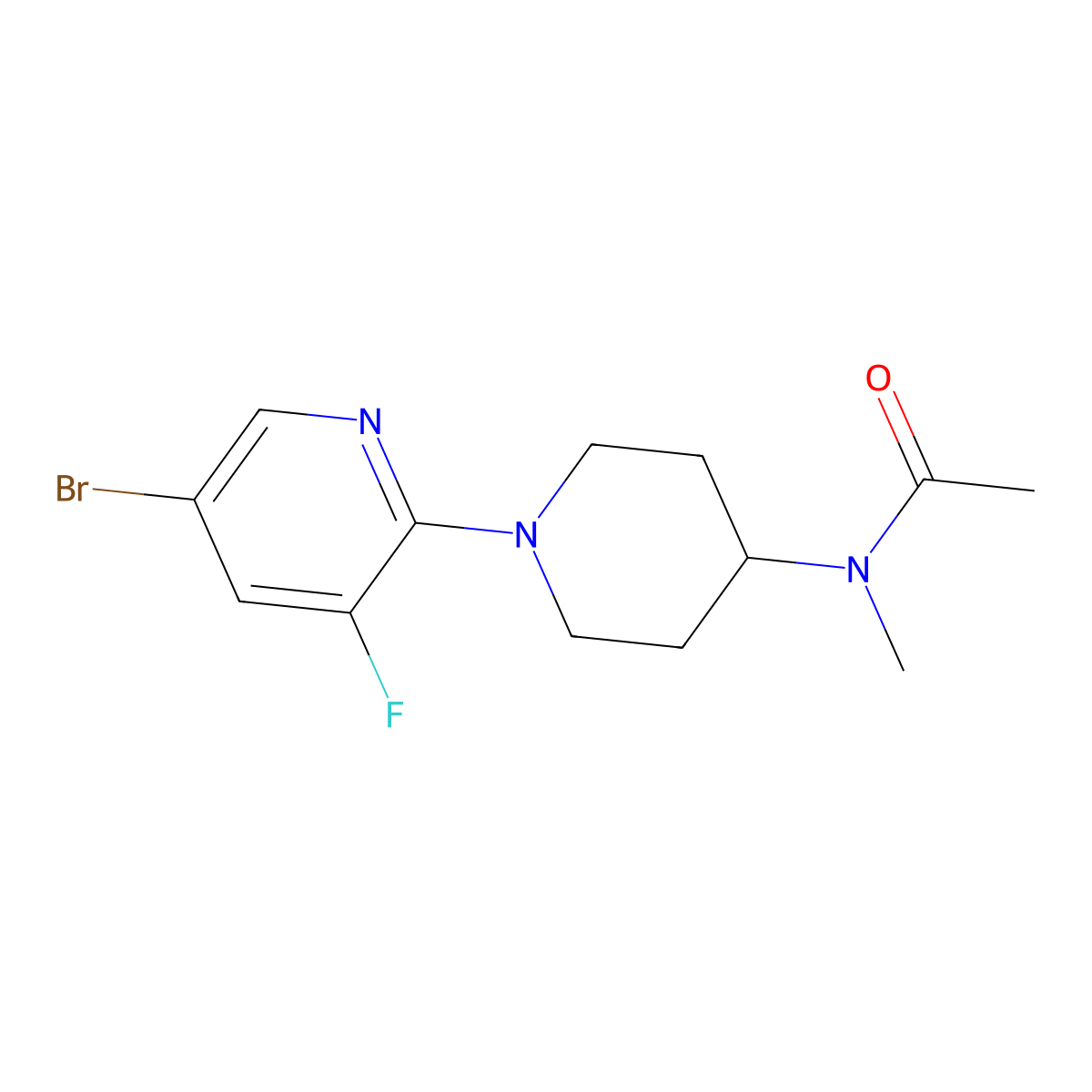 N-[1-(5-bromo-3-fluoropyridin-2-yl)piperidin-4-yl]-N-methylacetamide molecular structure, CAS 3030827-53-0