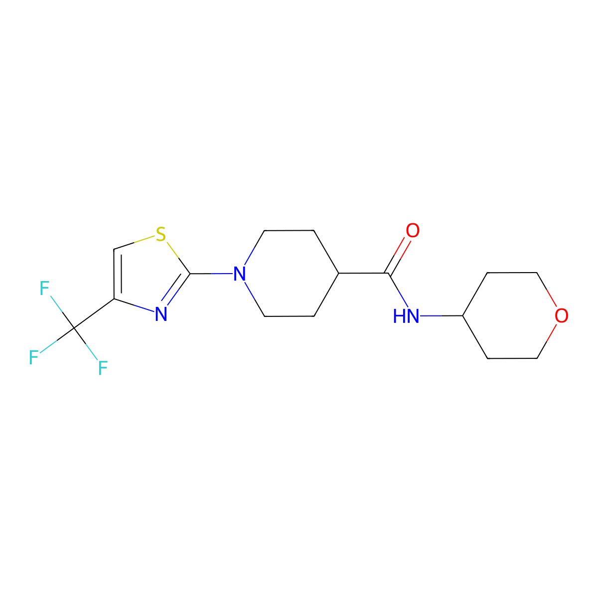 N-(oxan-4-yl)-1-[4-(trifluoromethyl)-1,3-thiazol-2-yl]piperidine-4-carboxamide molecular structure, CAS 3030827-56-3
