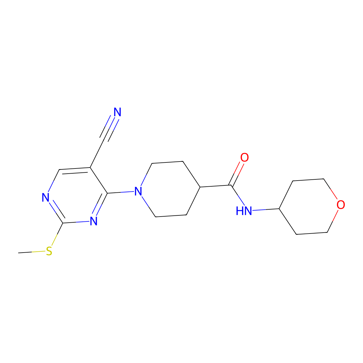 1-[5-cyano-2-(methylsulfanyl)pyrimidin-4-yl]-N-(oxan-4-yl)piperidine-4-carboxamide molecular structure, CAS 3030827-62-1