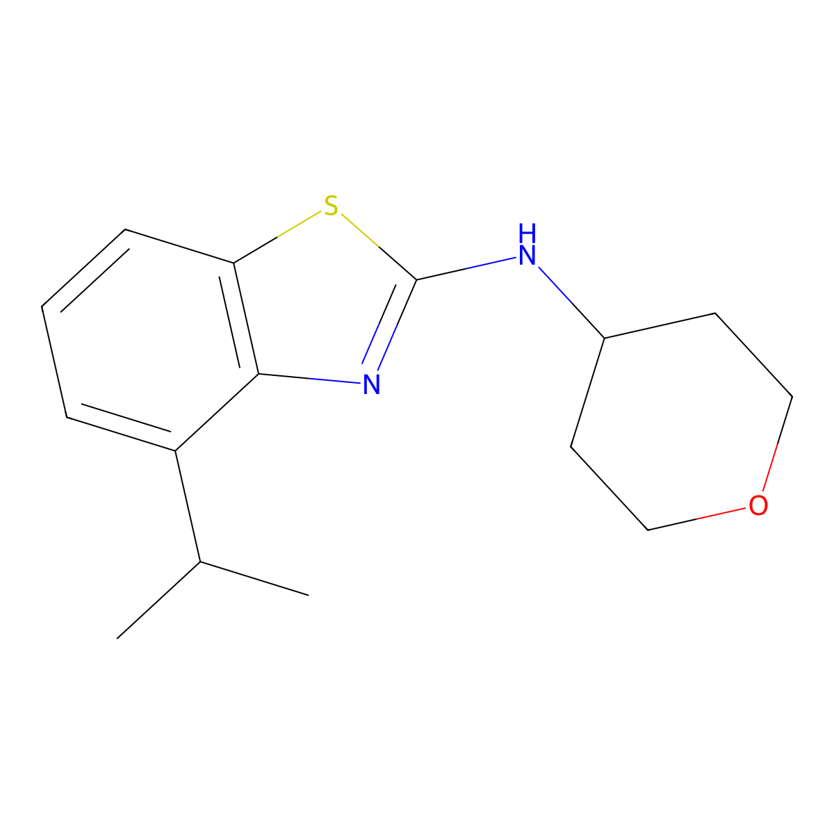 N-(oxan-4-yl)-4-(propan-2-yl)-1,3-benzothiazol-2-amine molecular structure, CAS 3030827-65-4