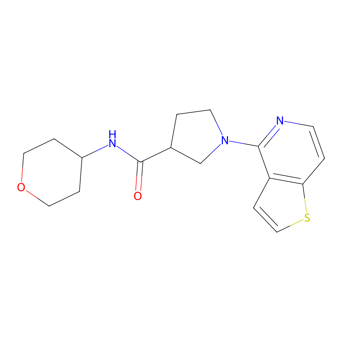 N-(oxan-4-yl)-1-{thieno[3,2-c]pyridin-4-yl}pyrrolidine-3-carboxamide molecular structure, CAS 3030827-70-1