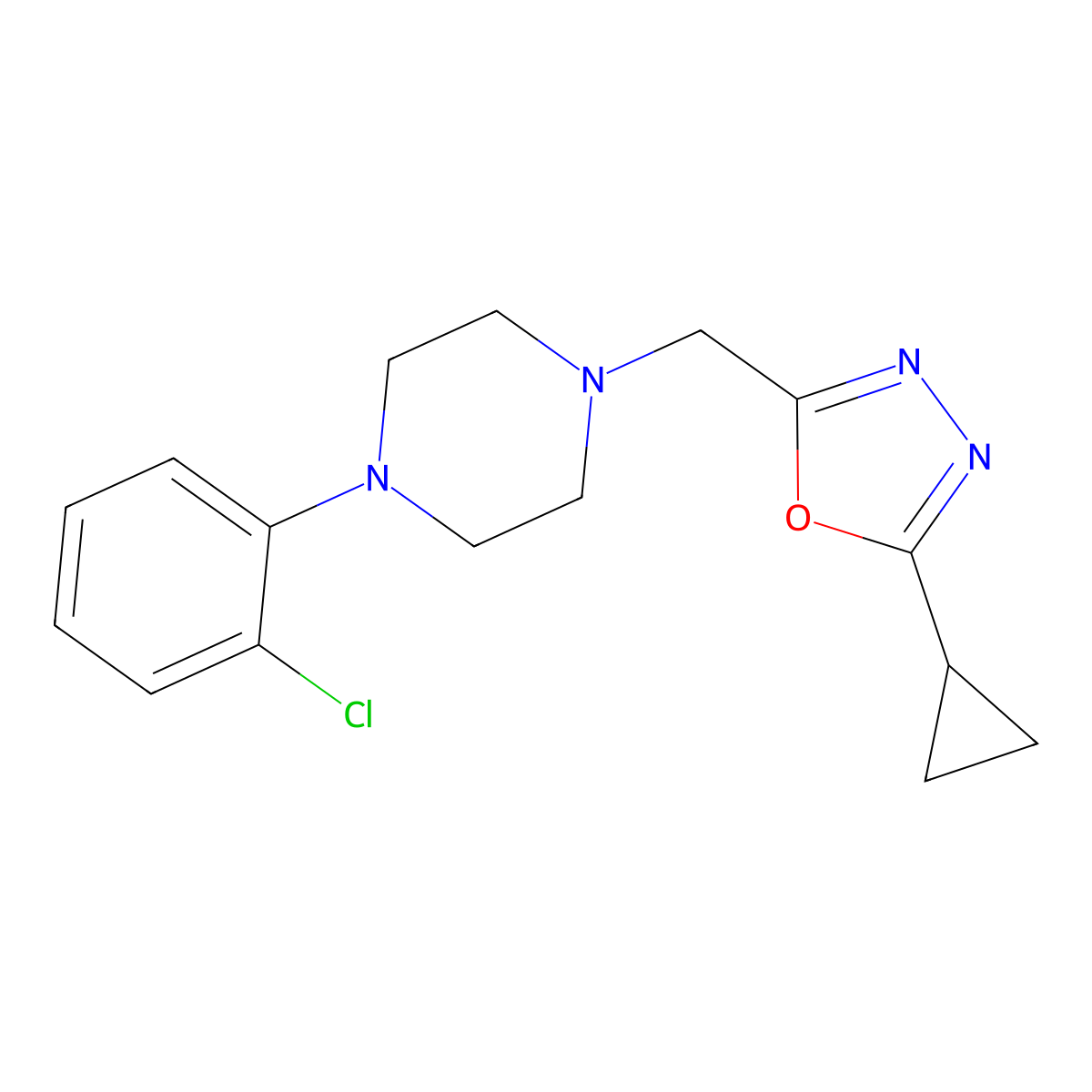 2-[[4-(2-Chlorophenyl)piperazin-1-yl]methyl]-5-cyclopropyl-1,3,4-oxadiazole molecular structure, CAS 3030827-73-4