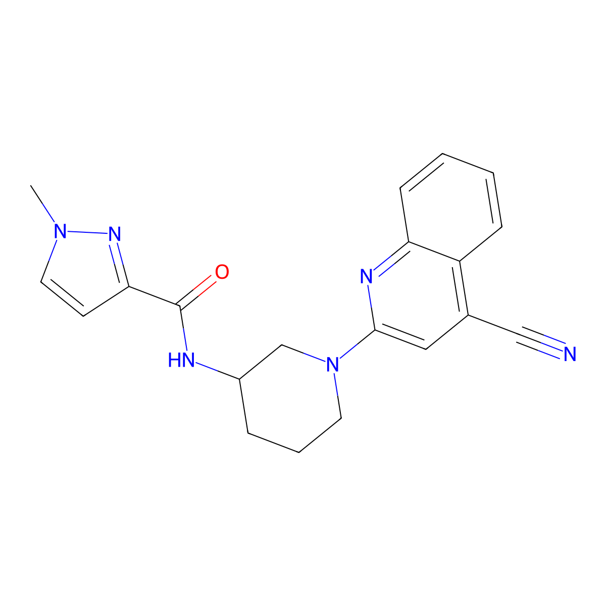 N-[1-(4-cyanoquinolin-2-yl)piperidin-3-yl]-1-methyl-1H-pyrazole-3-carboxamide molecular structure, CAS 3030827-82-5