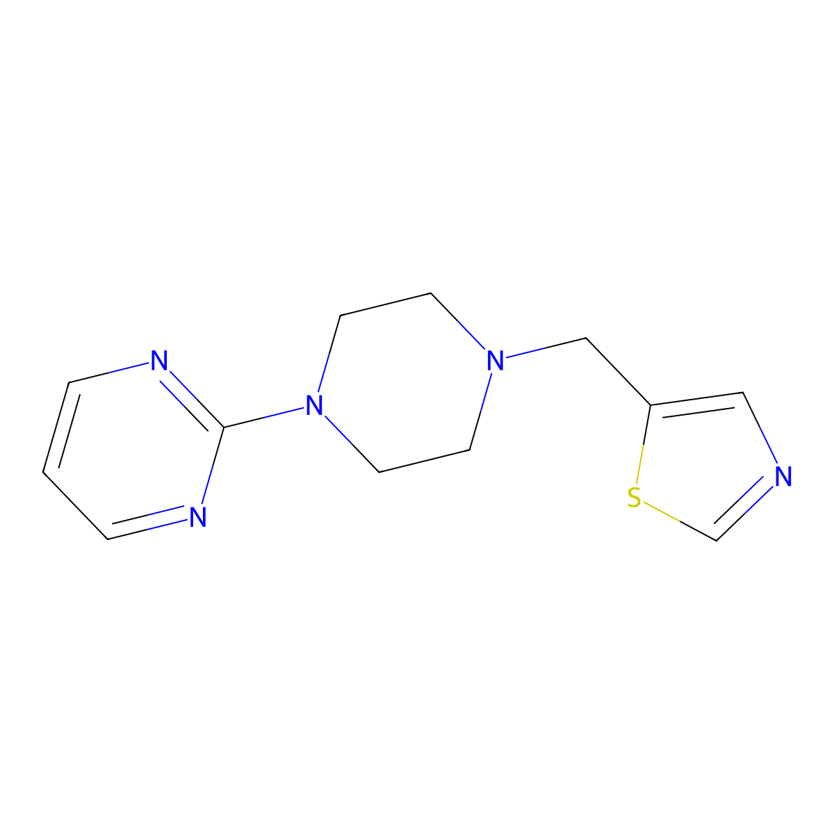 2-{4-[(1,3-Thiazol-5-yl)methyl]piperazin-1-yl}pyrimidine molecular structure, CAS 3030827-86-9