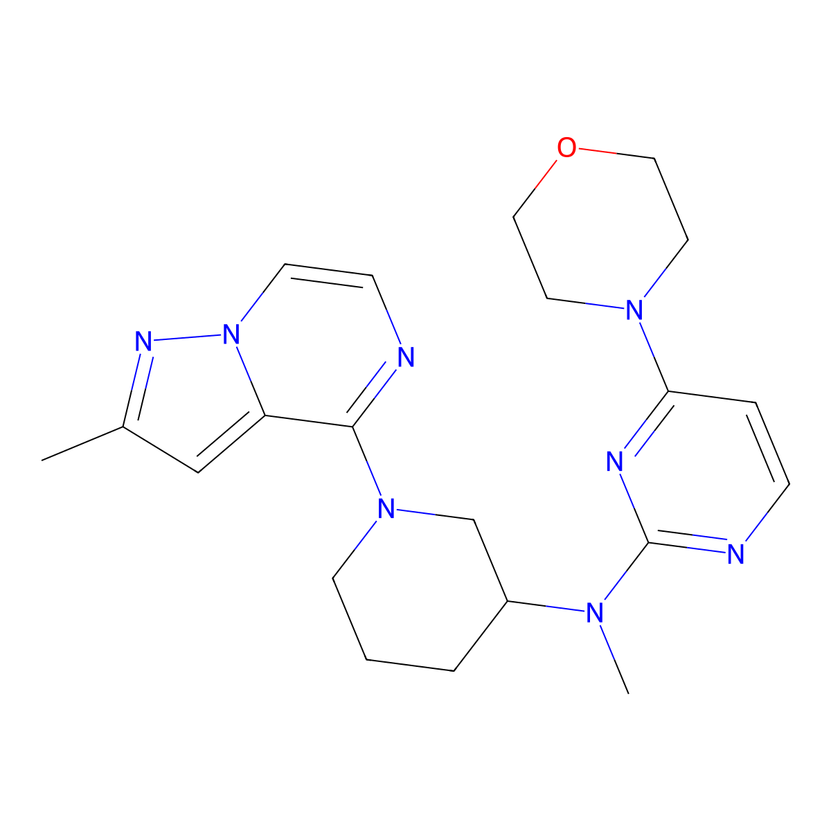 N-methyl-N-(1-{2-methylpyrazolo[1,5-a]pyrazin-4-yl}piperidin-3-yl)-4-(morpholin-4-yl)pyrimidin-2-amine molecular structure, CAS 3030827-88-1