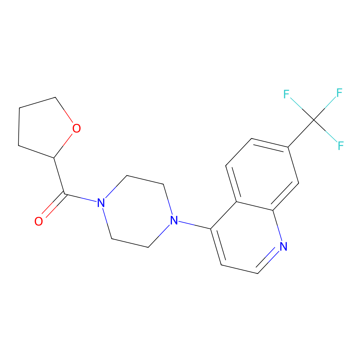 4-[4-(Oxolane-2-carbonyl)piperazin-1-yl]-7-(trifluoromethyl)quinoline molecular structure, CAS 3030827-91-6