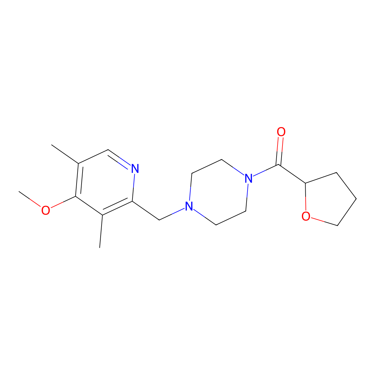 1-[(4-Methoxy-3,5-dimethylpyridin-2-yl)methyl]-4-(oxolane-2-carbonyl)piperazine molecular structure, CAS 3030827-97-2