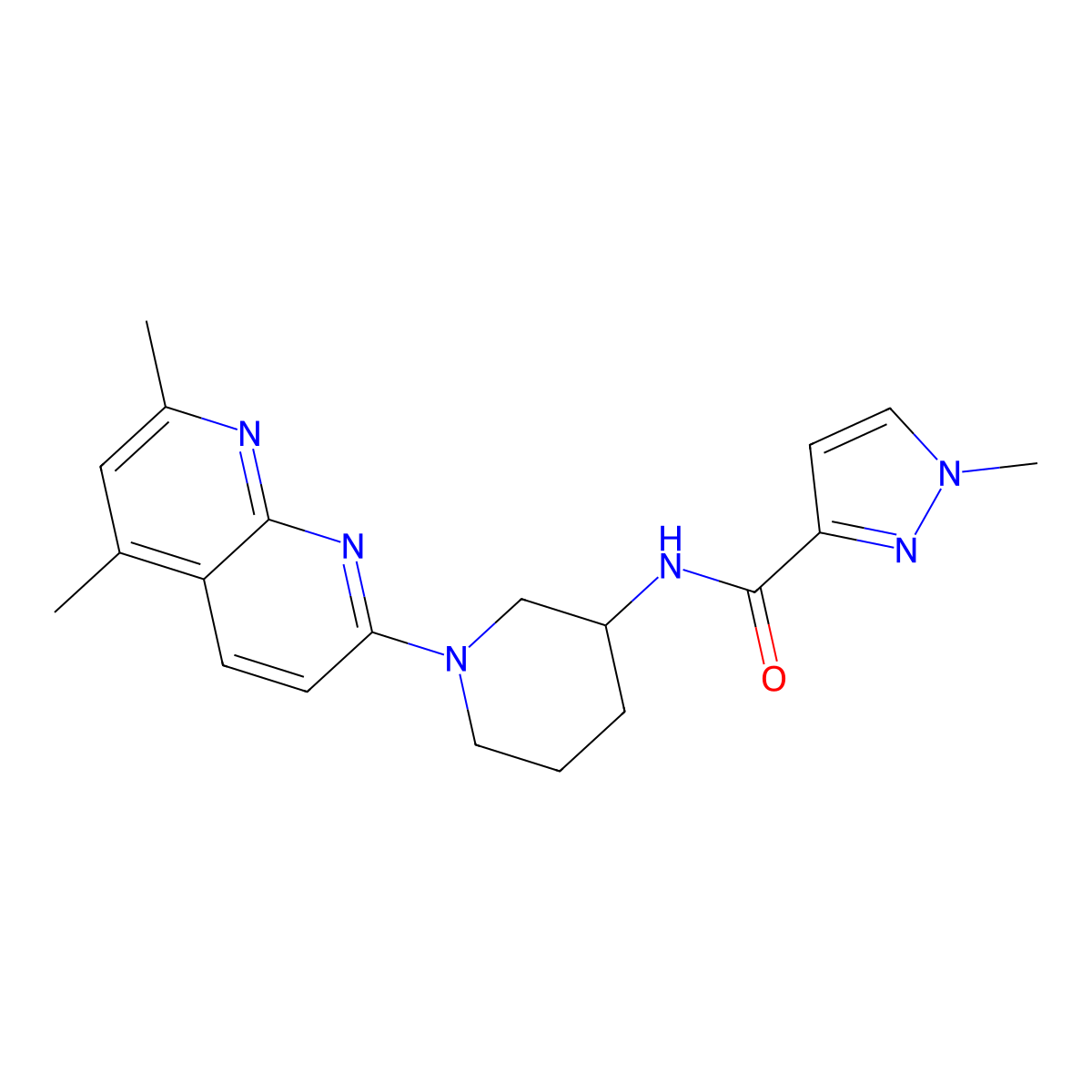 N-[1-(5,7-dimethyl-1,8-naphthyridin-2-yl)piperidin-3-yl]-1-methyl-1H-pyrazole-3-carboxamide molecular structure, CAS 3030828-02-2