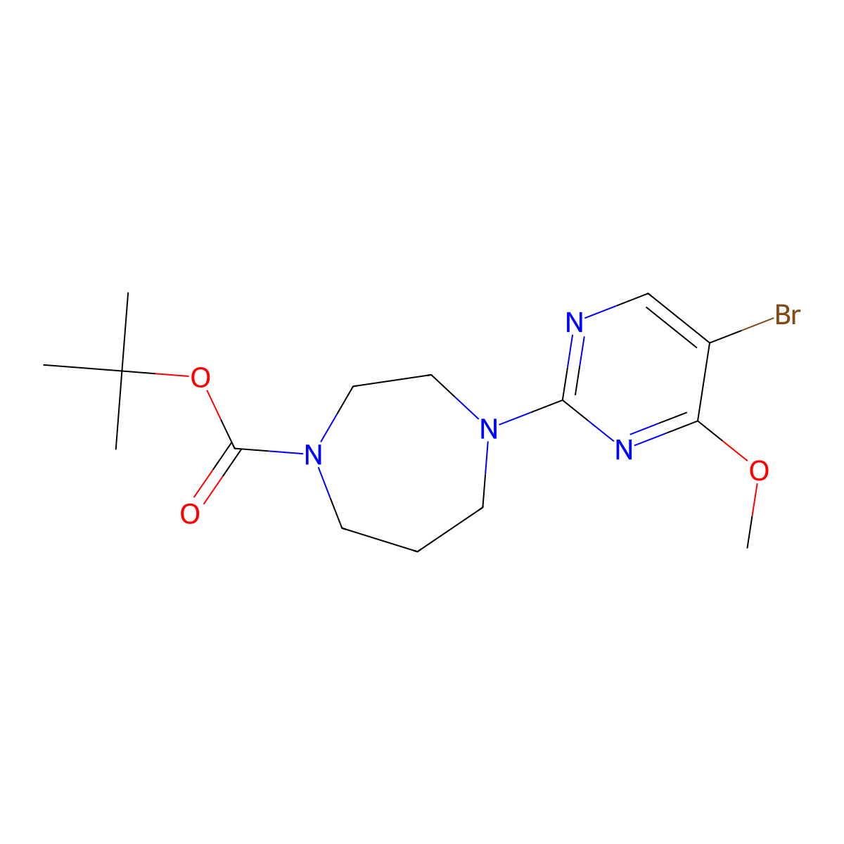 Tert-butyl 4-(5-bromo-4-methoxypyrimidin-2-yl)-1,4-diazepane-1-carboxylate molecular structure, CAS 3030828-09-9