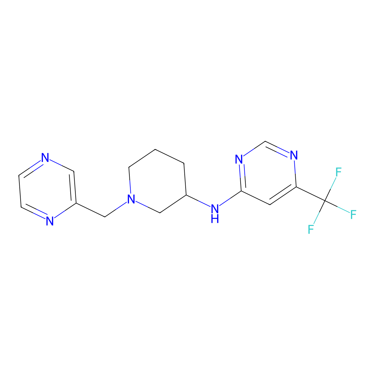 N-{1-[(pyrazin-2-yl)methyl]piperidin-3-yl}-6-(trifluoromethyl)pyrimidin-4-amine molecular structure, CAS 3030828-15-7