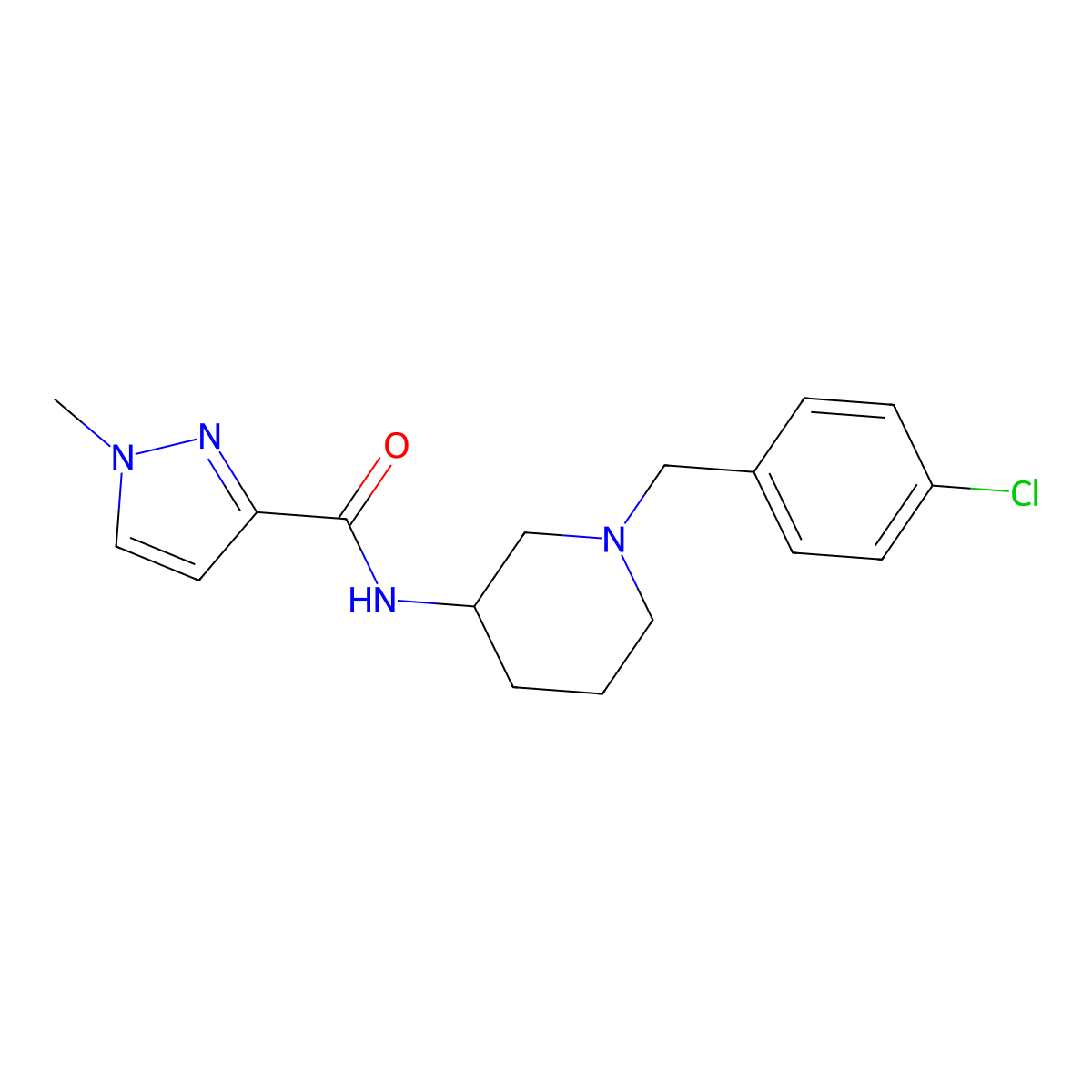 N-{1-[(4-chlorophenyl)methyl]piperidin-3-yl}-1-methyl-1H-pyrazole-3-carboxamide molecular structure, CAS 3030828-16-8