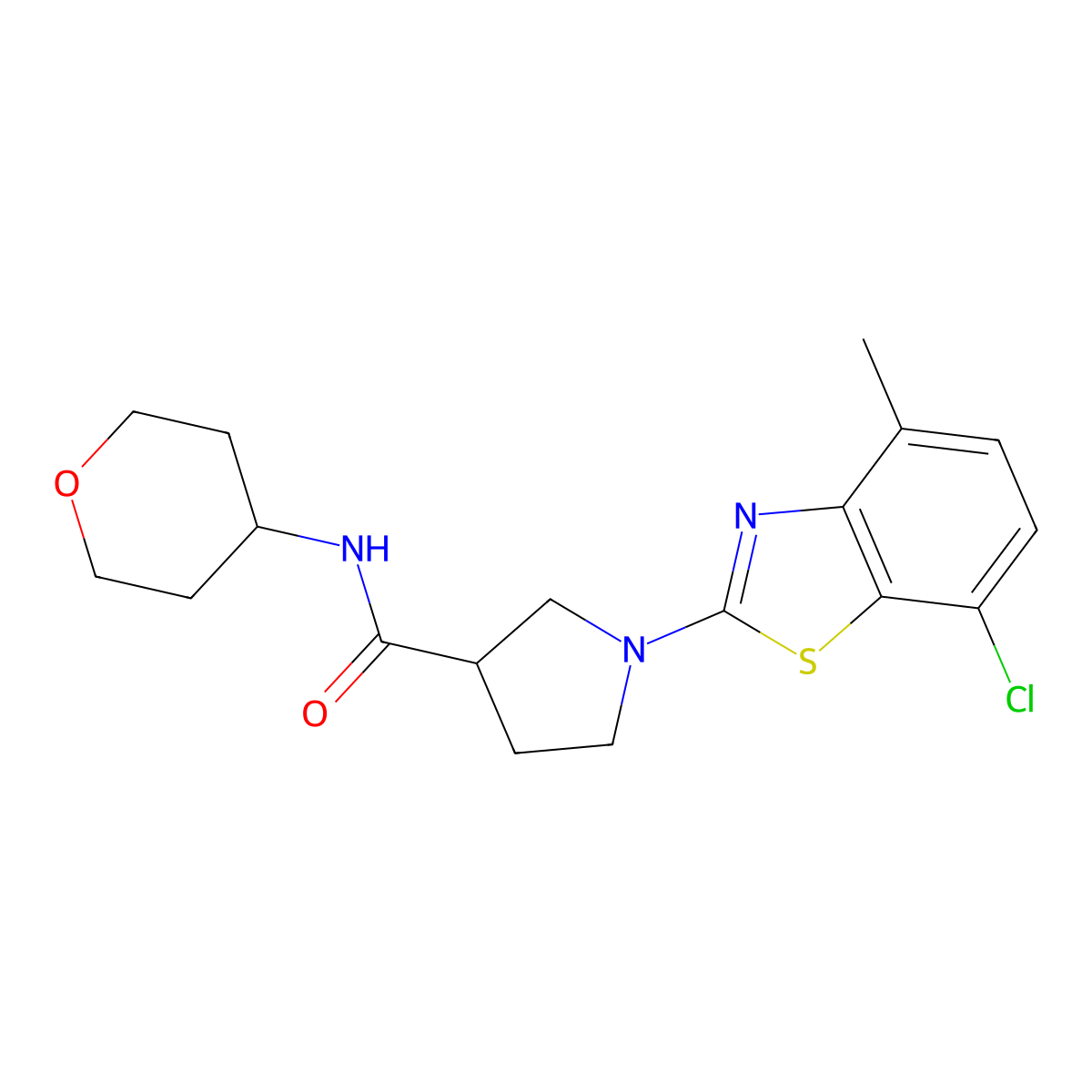1-(7-chloro-4-methyl-1,3-benzothiazol-2-yl)-N-(oxan-4-yl)pyrrolidine-3-carboxamide molecular structure, CAS 3030828-18-0