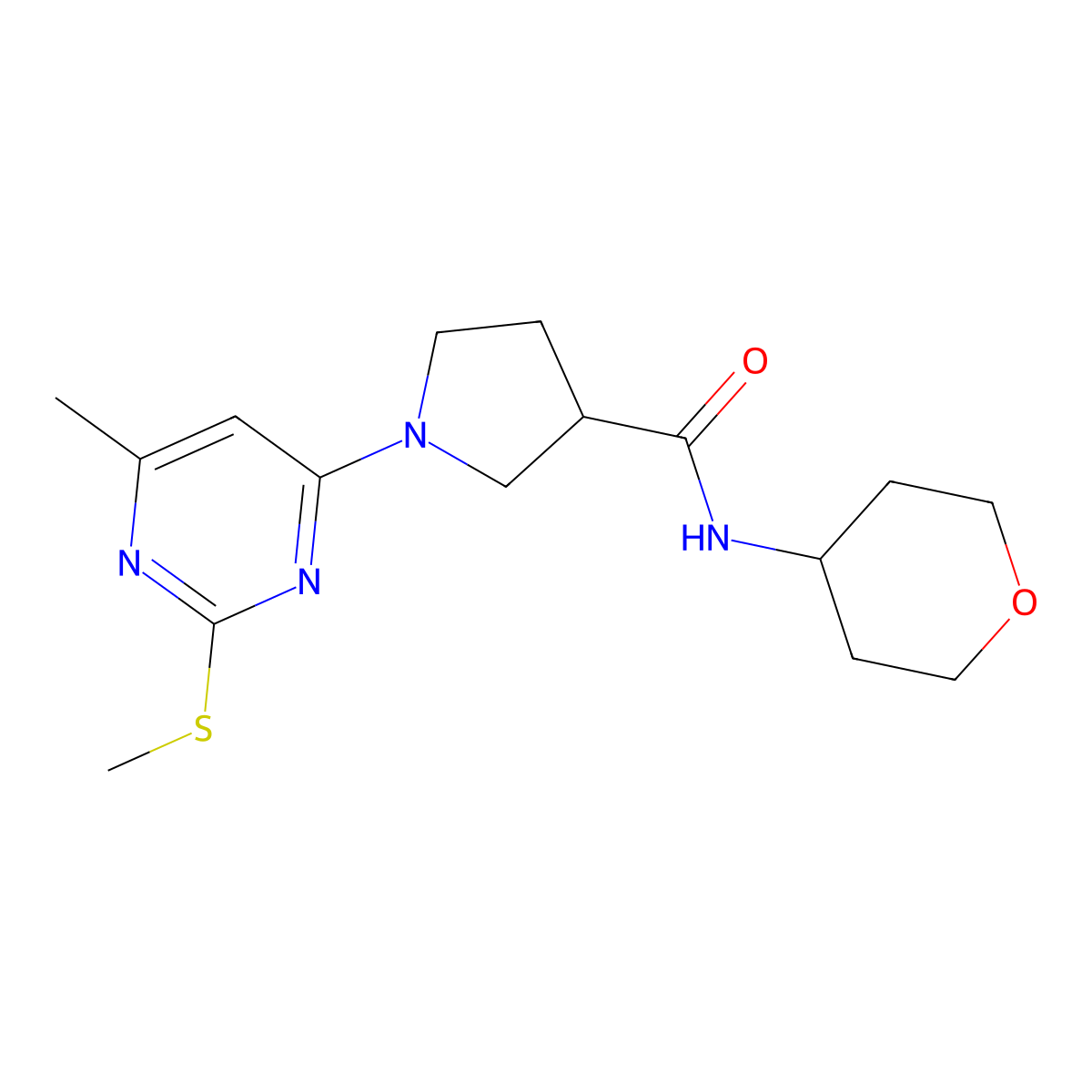 1-[6-methyl-2-(methylsulfanyl)pyrimidin-4-yl]-N-(oxan-4-yl)pyrrolidine-3-carboxamide molecular structure, CAS 3030828-22-6